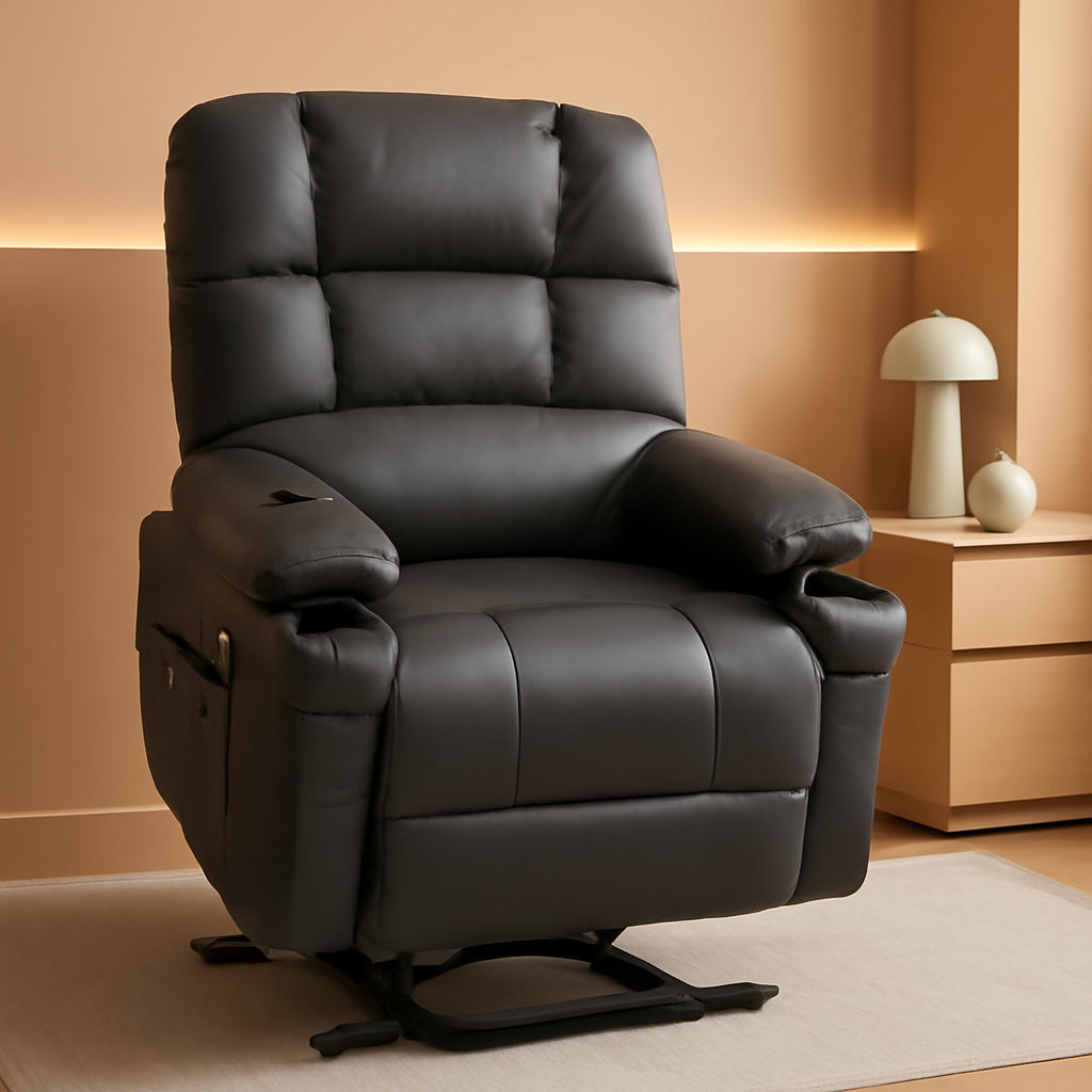 Large Dark Grey Power Lift Recliner With Massage And Dual Motor