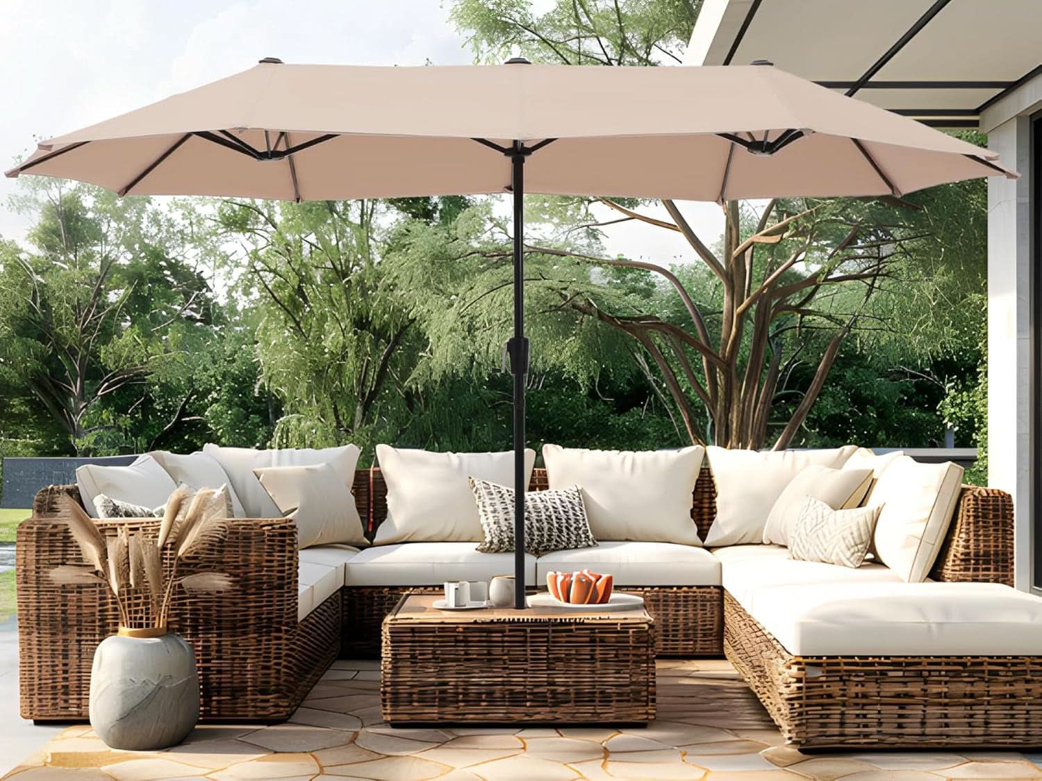 Large Double-Sided Patio Umbrella with Easy Crank System