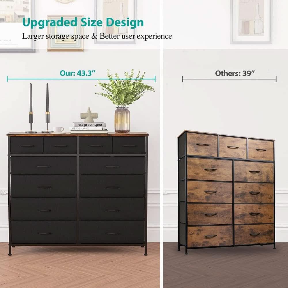 Large Dresser With 12 Deep Drawers For Bedroom Black Fabric