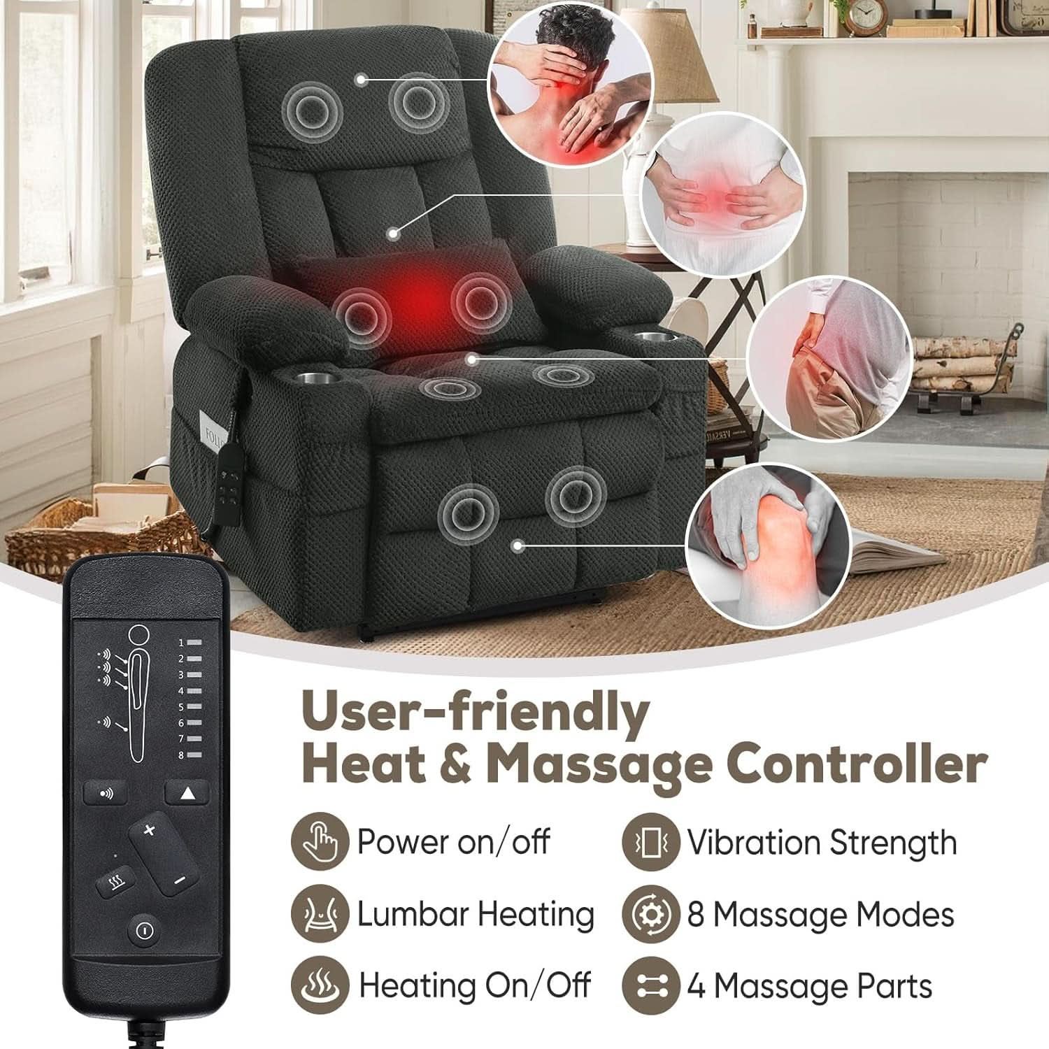 Large Dual Motor Lay Flat Power Lift Recliner Chair Grey