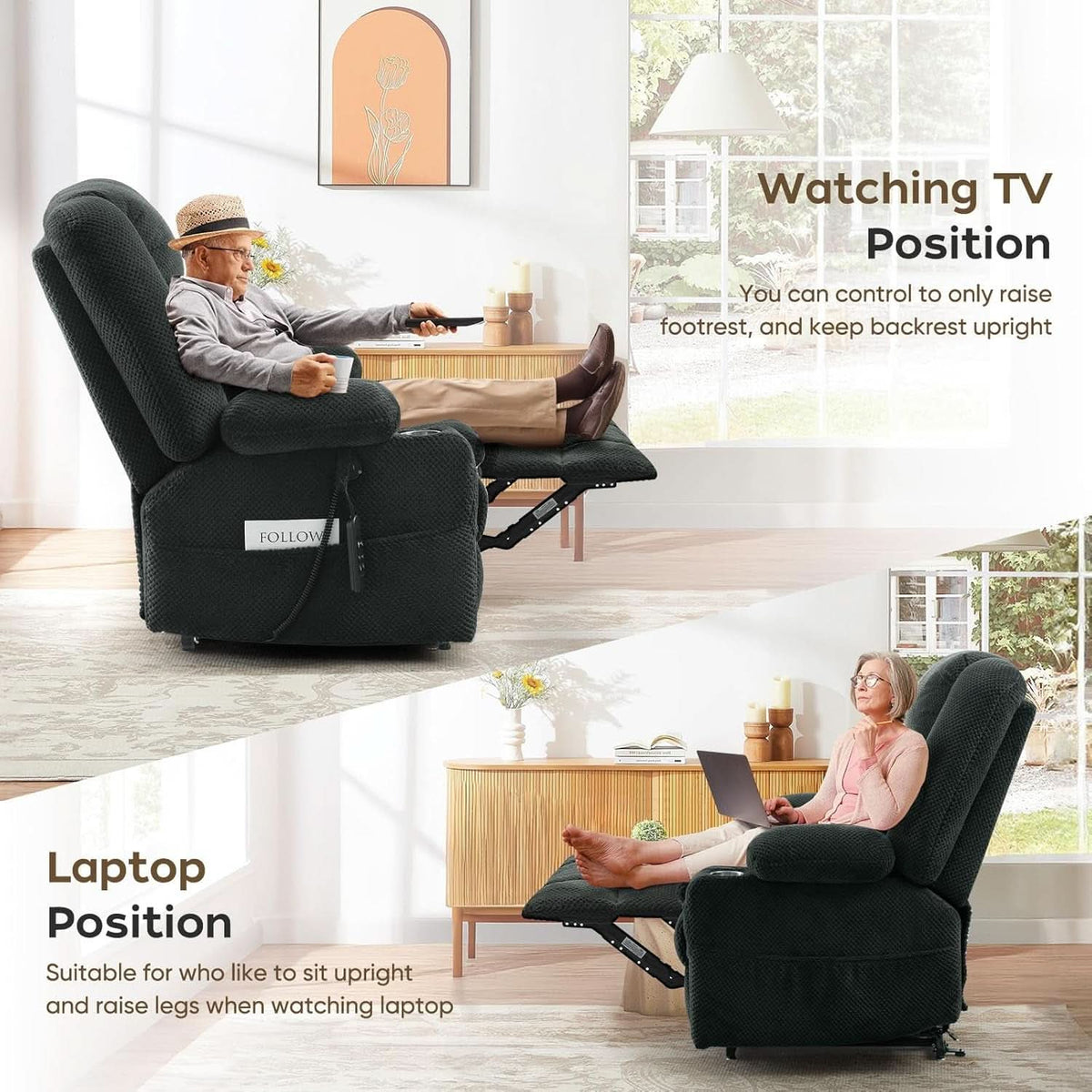 Large Dual Motor Lay Flat Power Lift Recliner Chair Grey