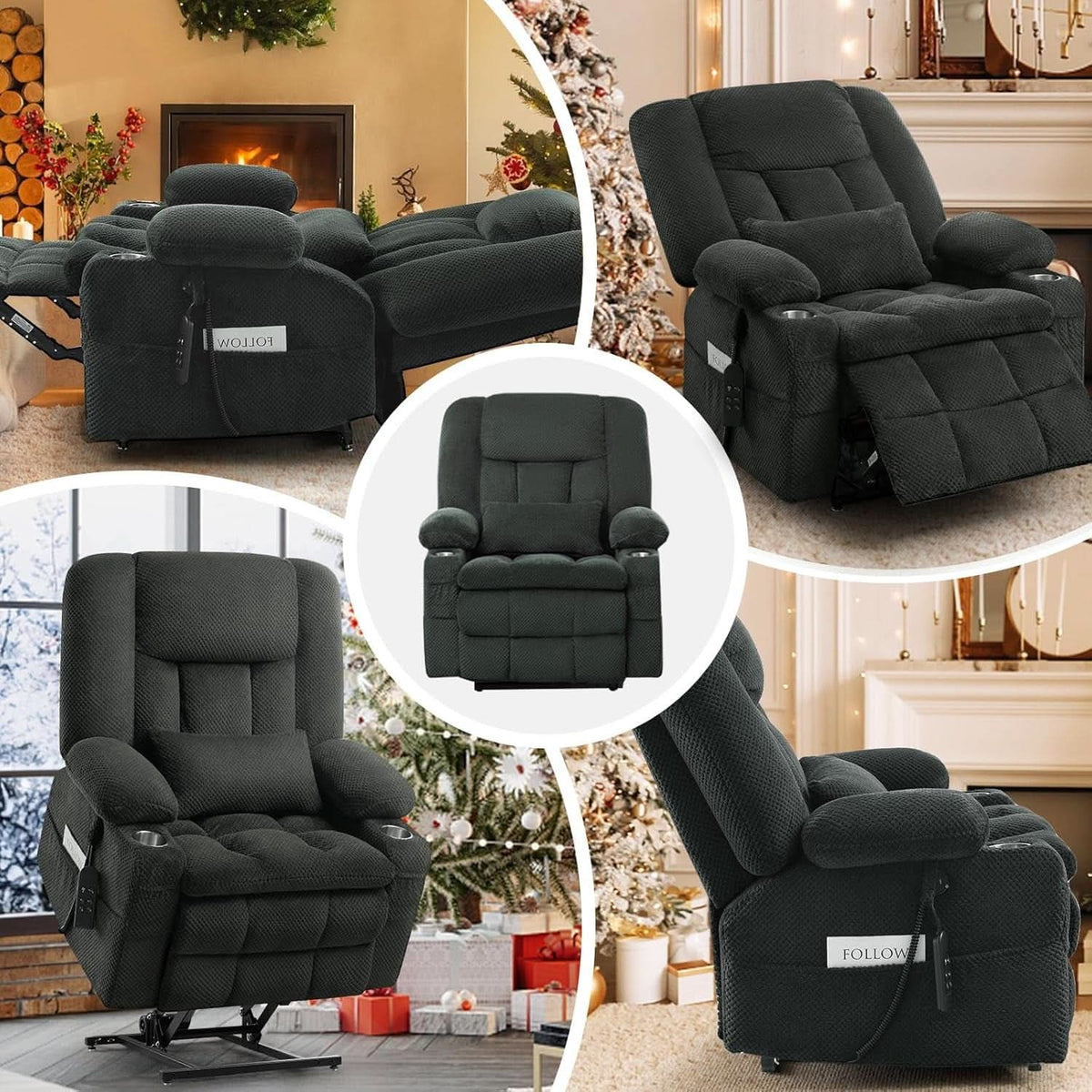 Large Dual Motor Lay Flat Power Lift Recliner Chair Grey