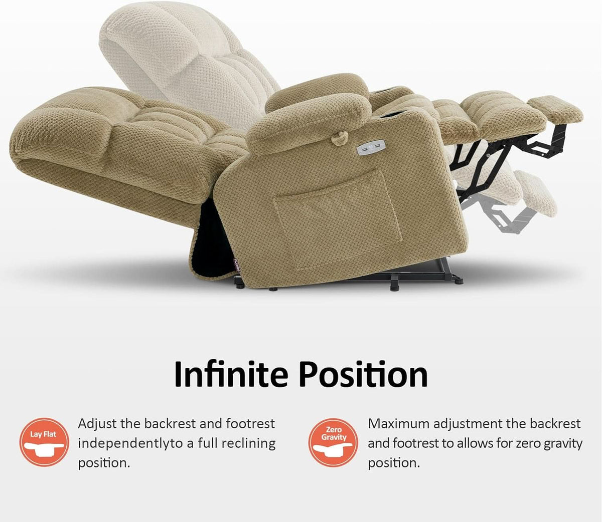 Large Dual Motor Power Lift Recliner Chair Massage Beige