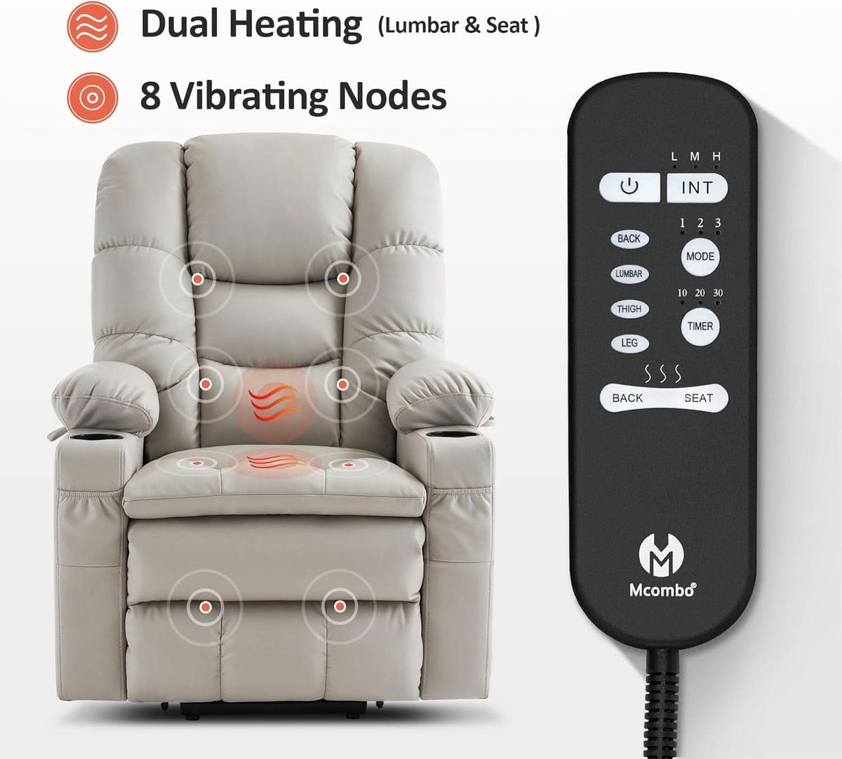 Large Dual Motor Power Lift Recliner With Massage And Heat