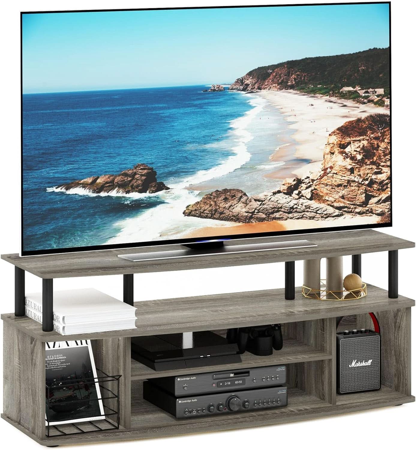 Large Entertainment Center for 55 Inch TV Oak and Black
