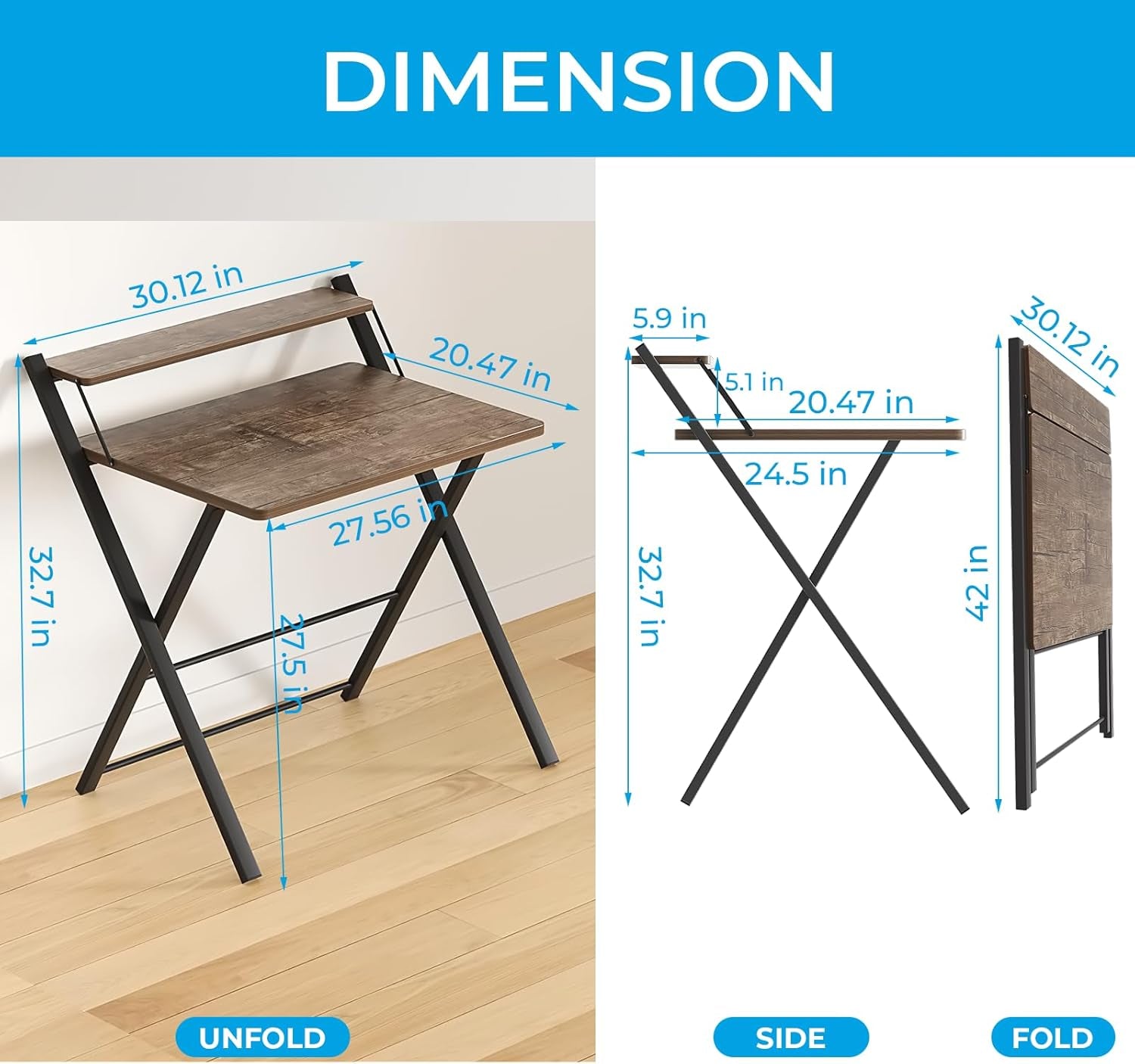 Large Foldable Computer Desk With Shelf For Space Saving