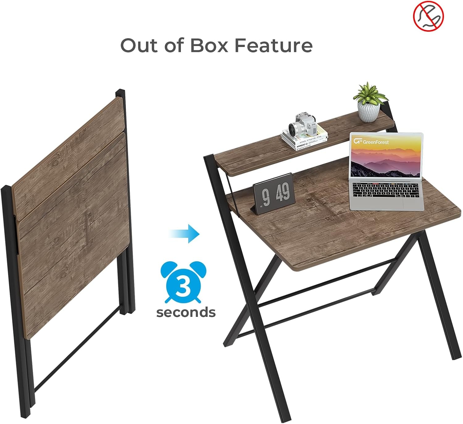 Large Foldable Computer Desk With Shelf For Space Saving