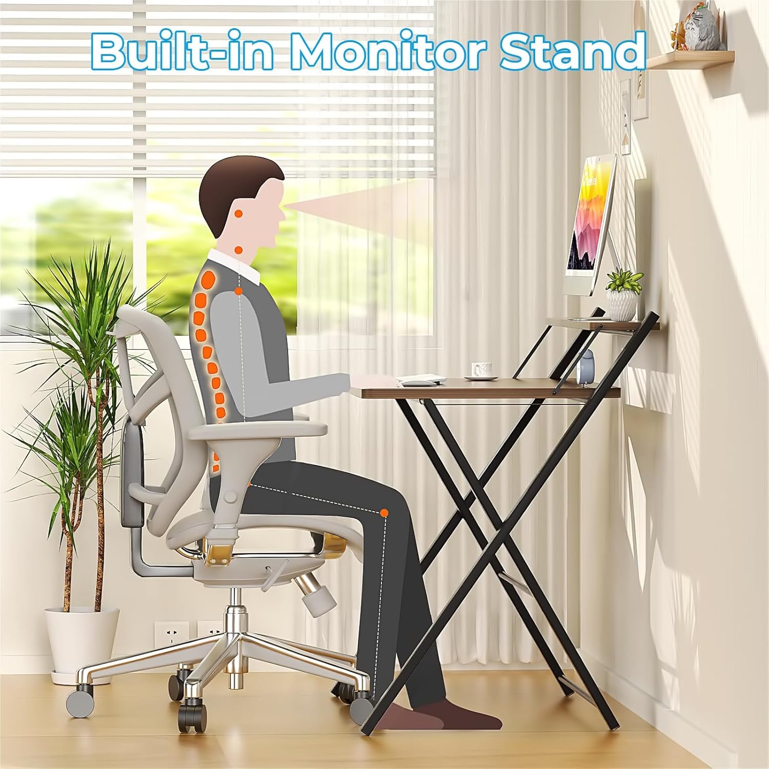 Large Foldable Computer Desk With Shelf For Space Saving
