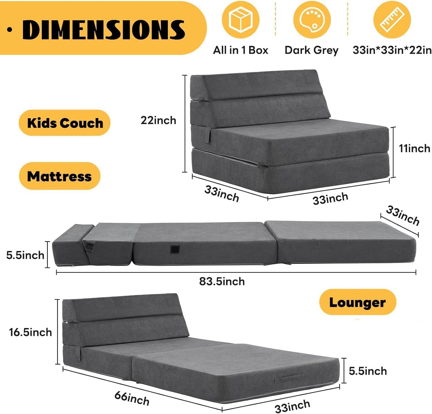 Large Foldable Sofa Bed Soft Foam Convertible Chair
