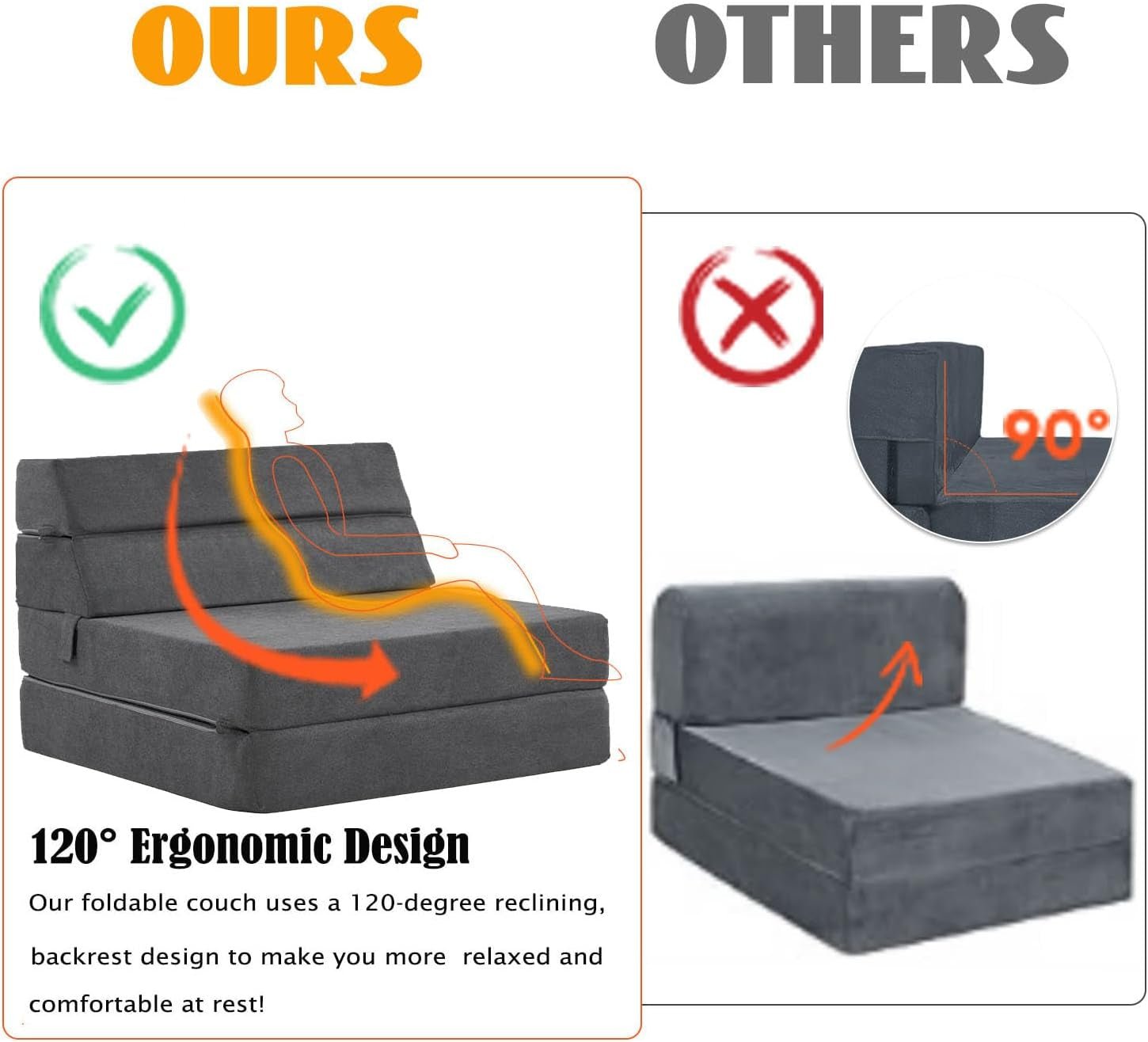 Large Foldable Sofa Bed Soft Foam Convertible Chair