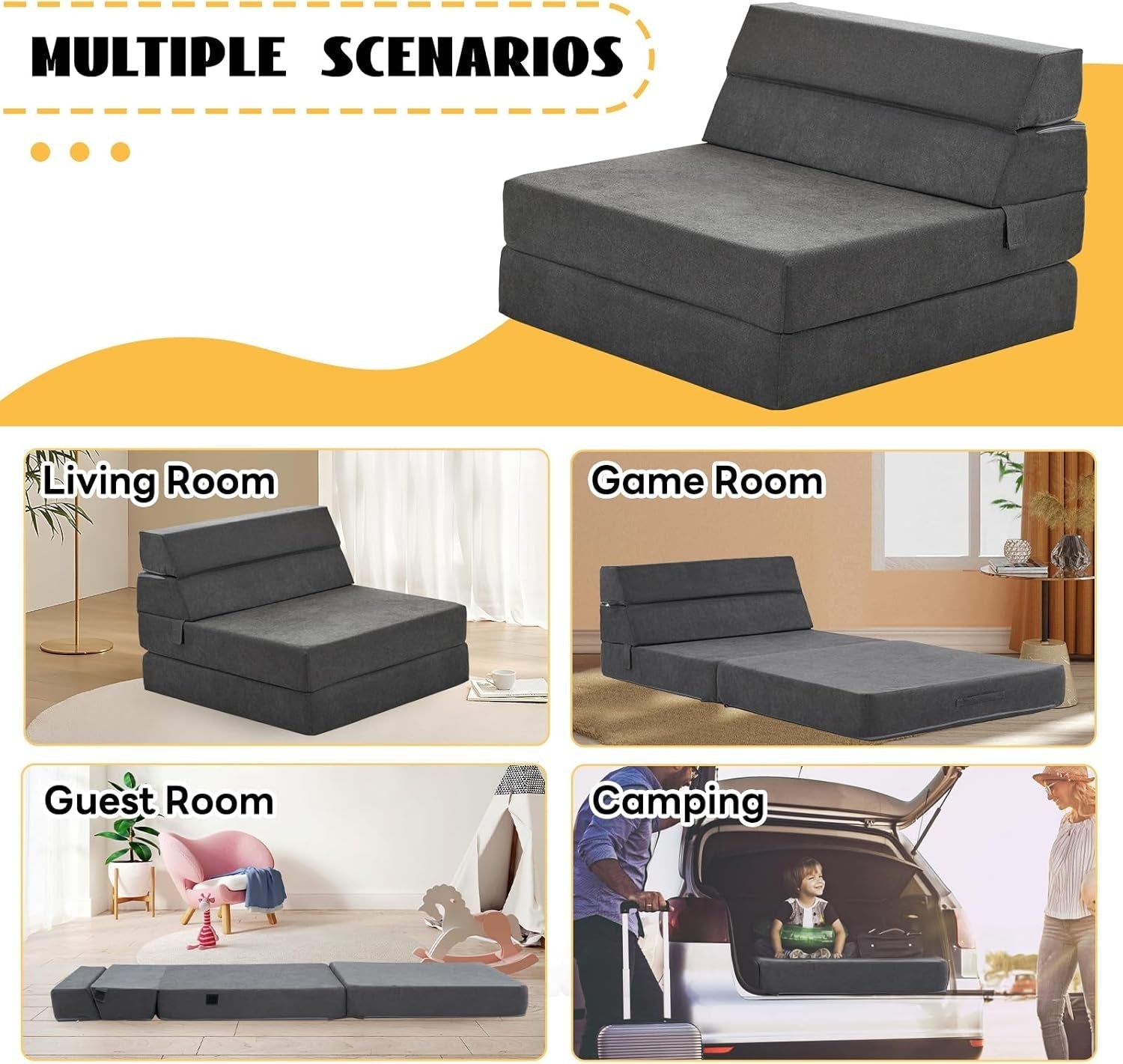 Large Foldable Sofa Bed Soft Foam Convertible Chair