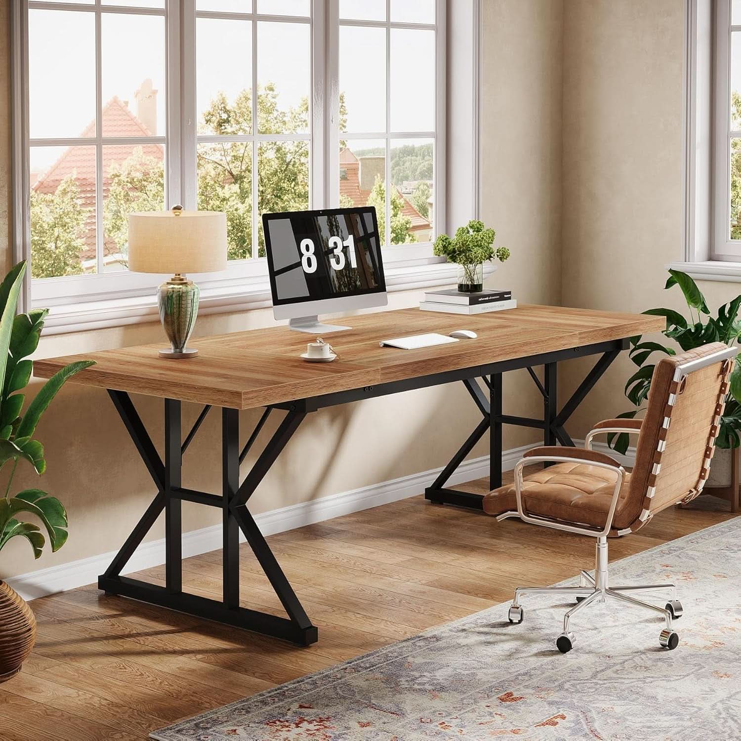 Large Industrial Executive Desk for Home Office Use