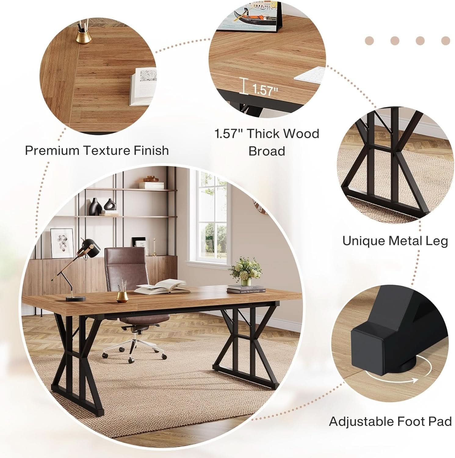 Large Industrial Executive Desk for Home Office Use
