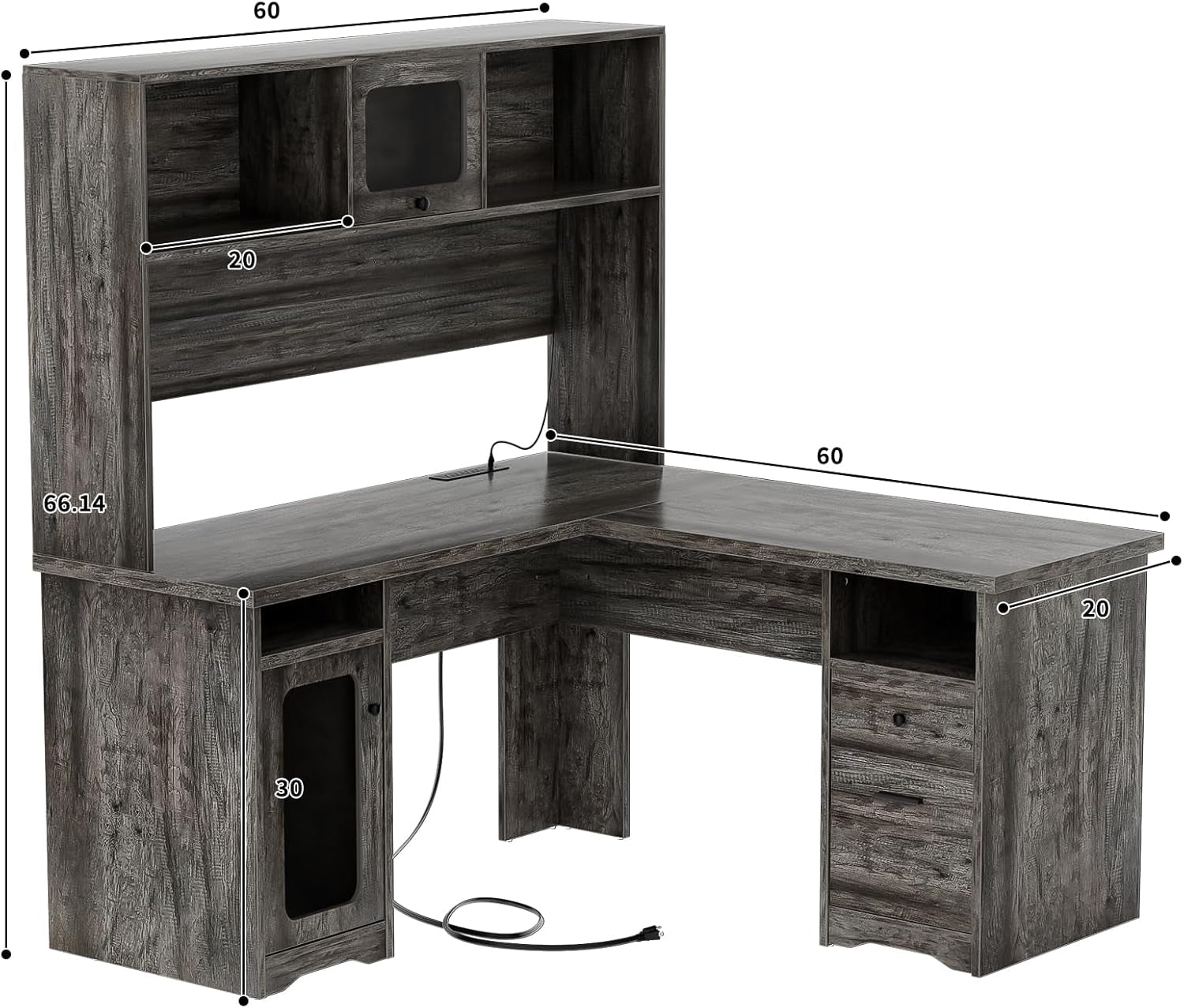 Large L Shaped Desk with Drawers and LED Lights