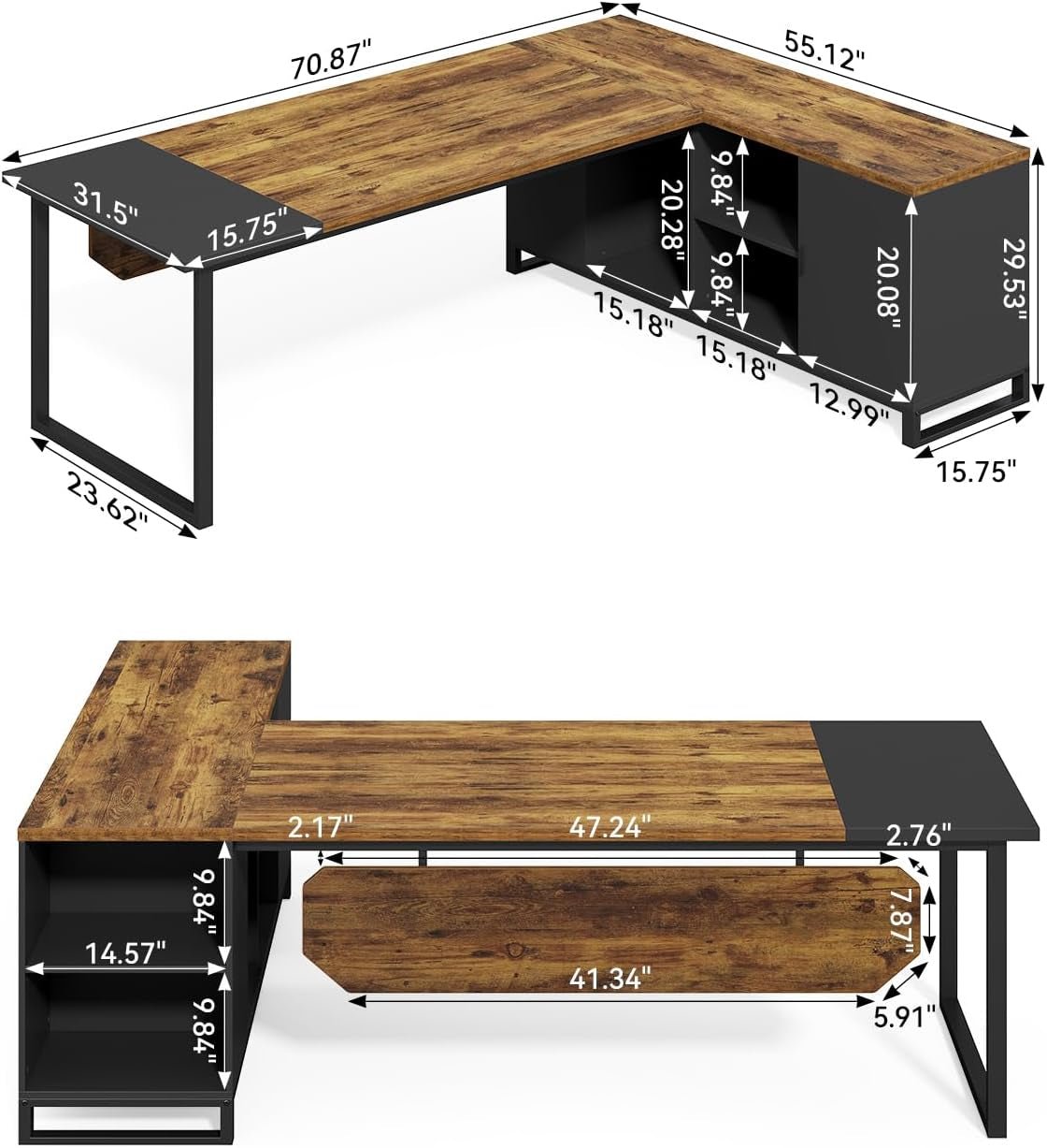 Large L Shaped Executive Desk and File Cabinet Combo