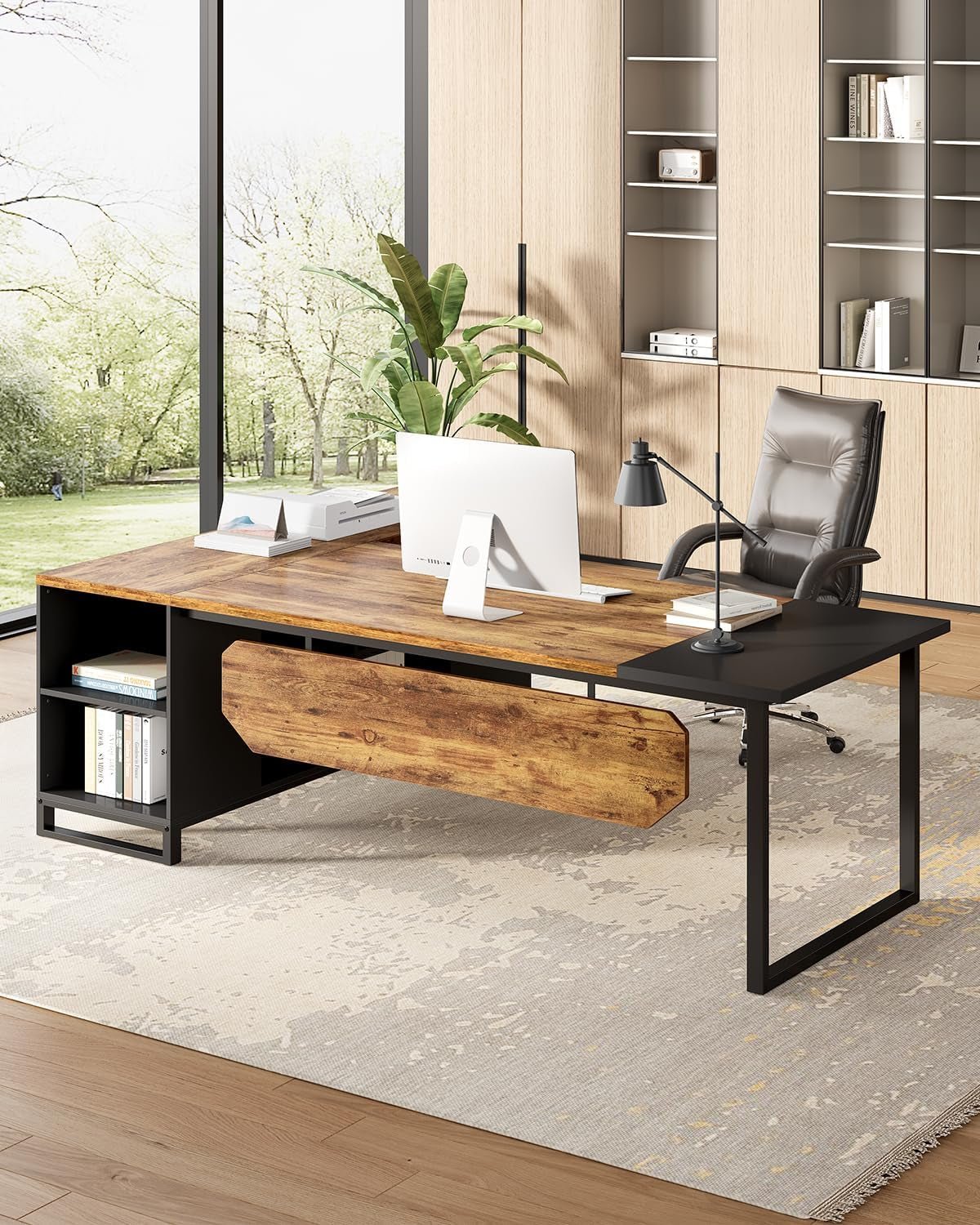 Large L Shaped Executive Desk and File Cabinet Combo