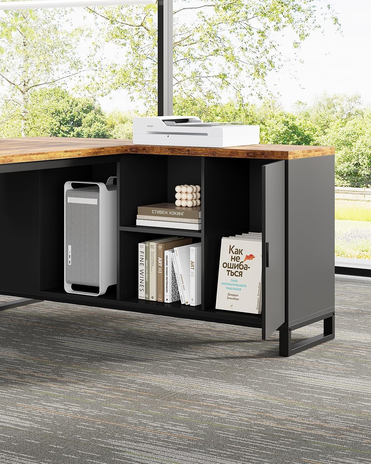 Large L Shaped Executive Desk and File Cabinet Combo