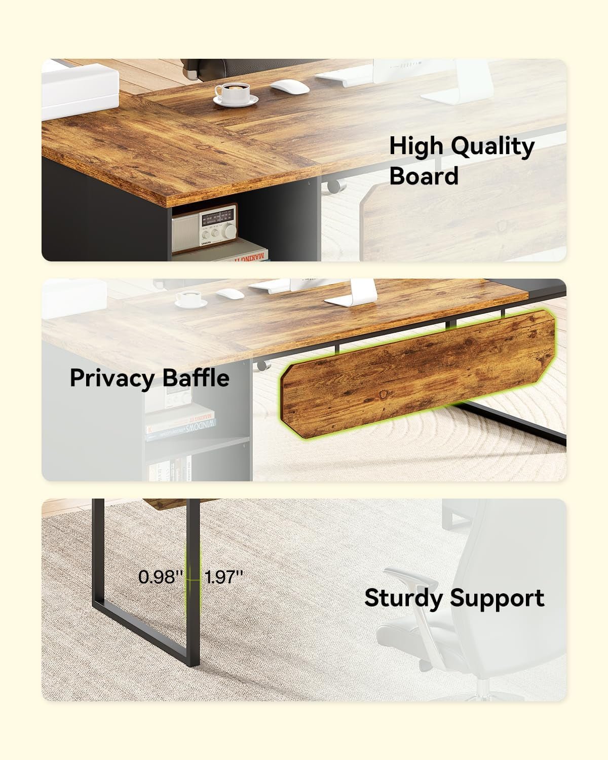 Large L Shaped Executive Desk and File Cabinet Combo
