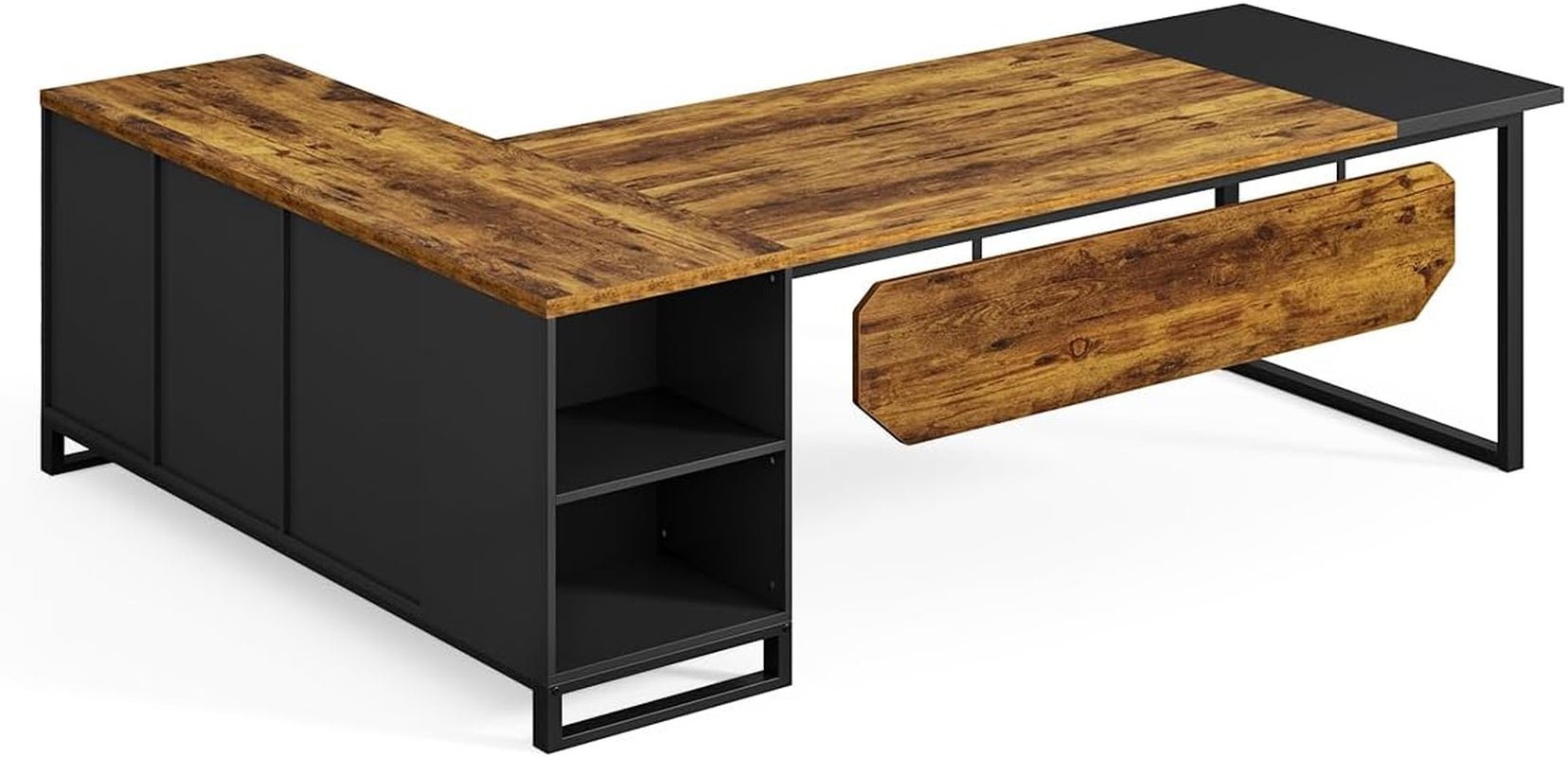 Large L Shaped Executive Desk and File Cabinet Combo