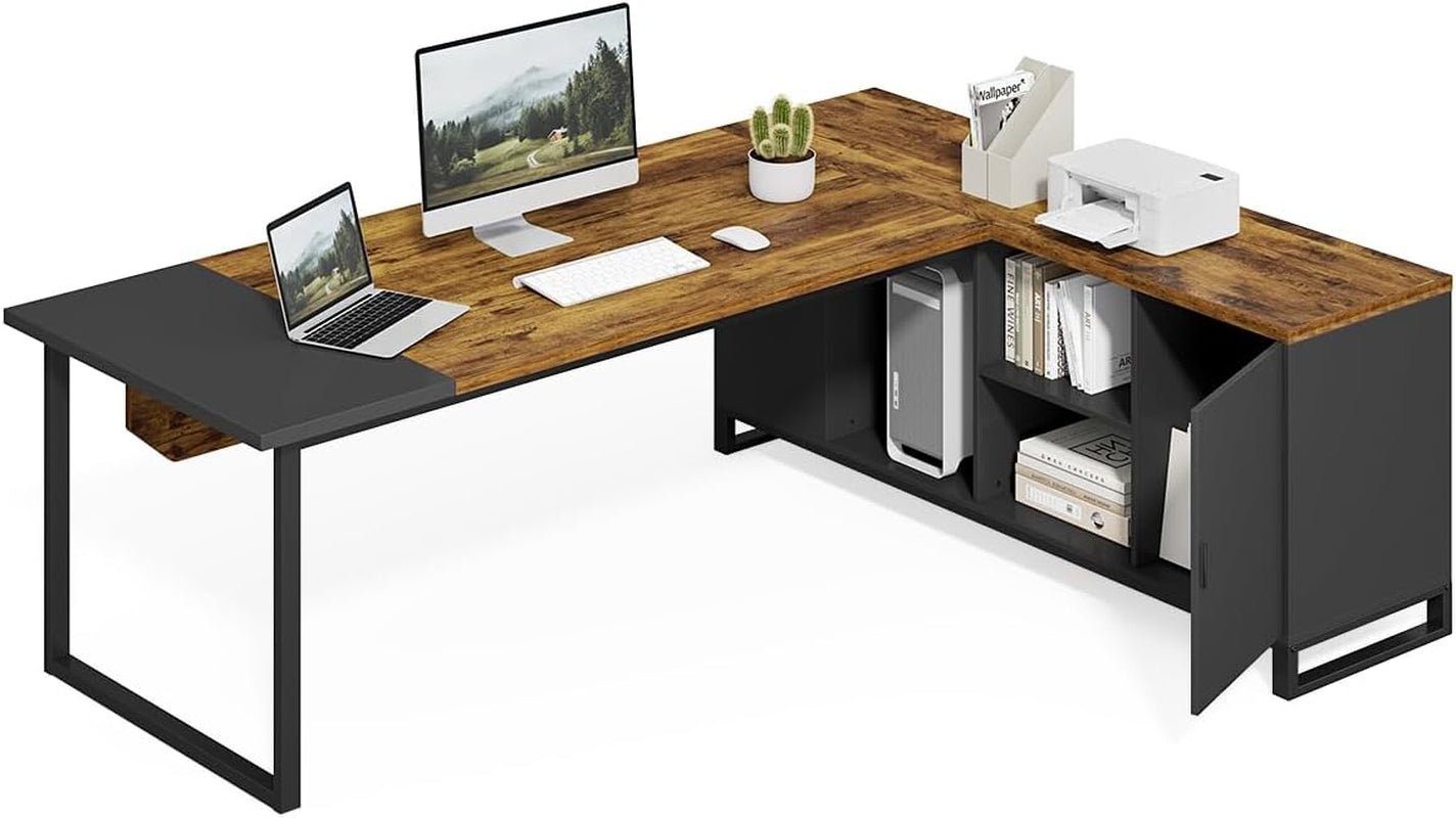 Large L Shaped Executive Desk and File Cabinet Combo