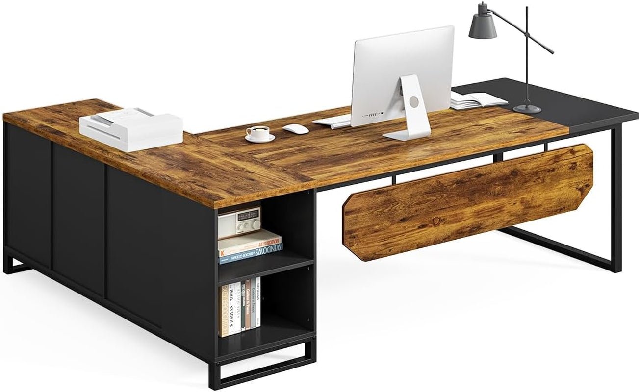 Large L Shaped Executive Desk and File Cabinet Combo