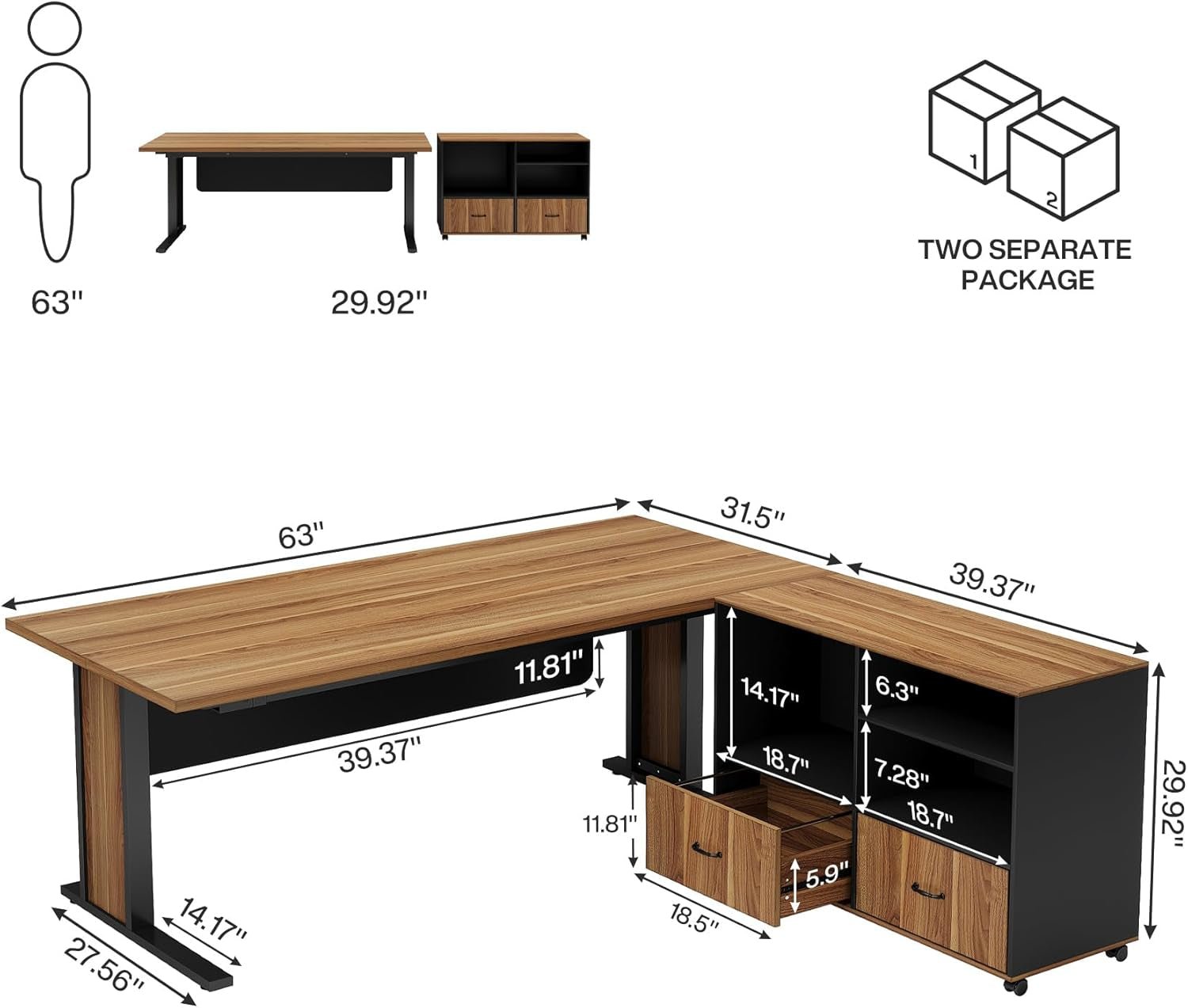 Large L Shaped Executive Desk with File Storage