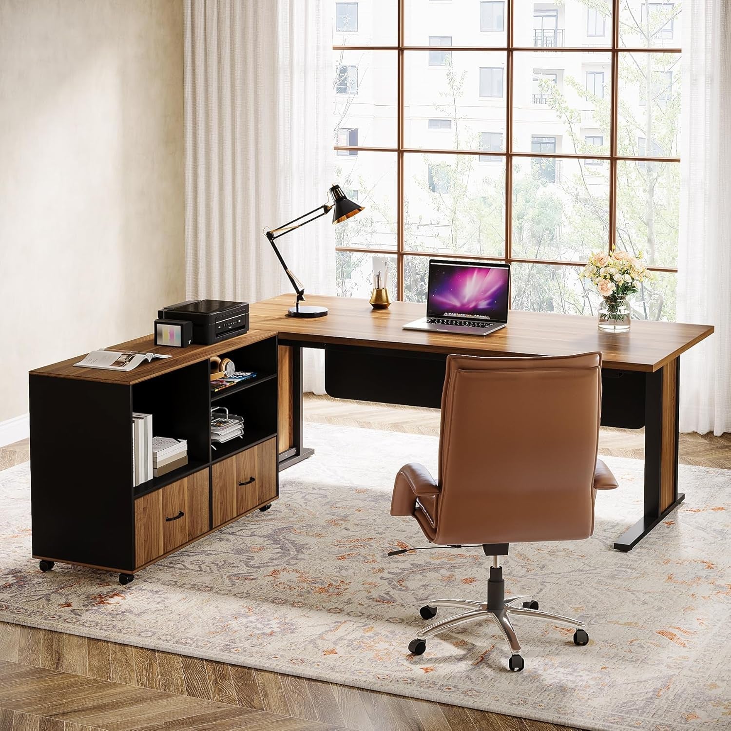 Large L Shaped Executive Desk with File Storage