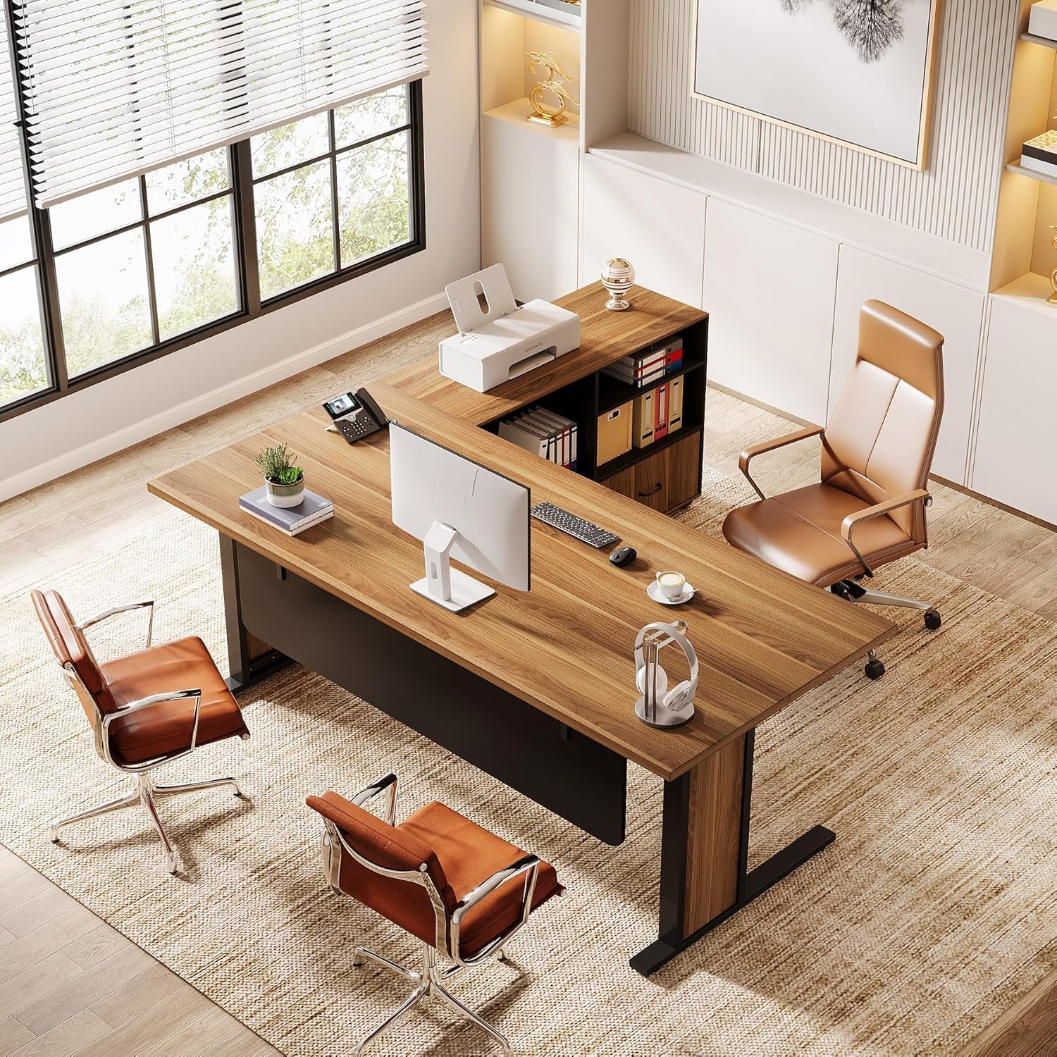 Large L Shaped Executive Desk with File Storage