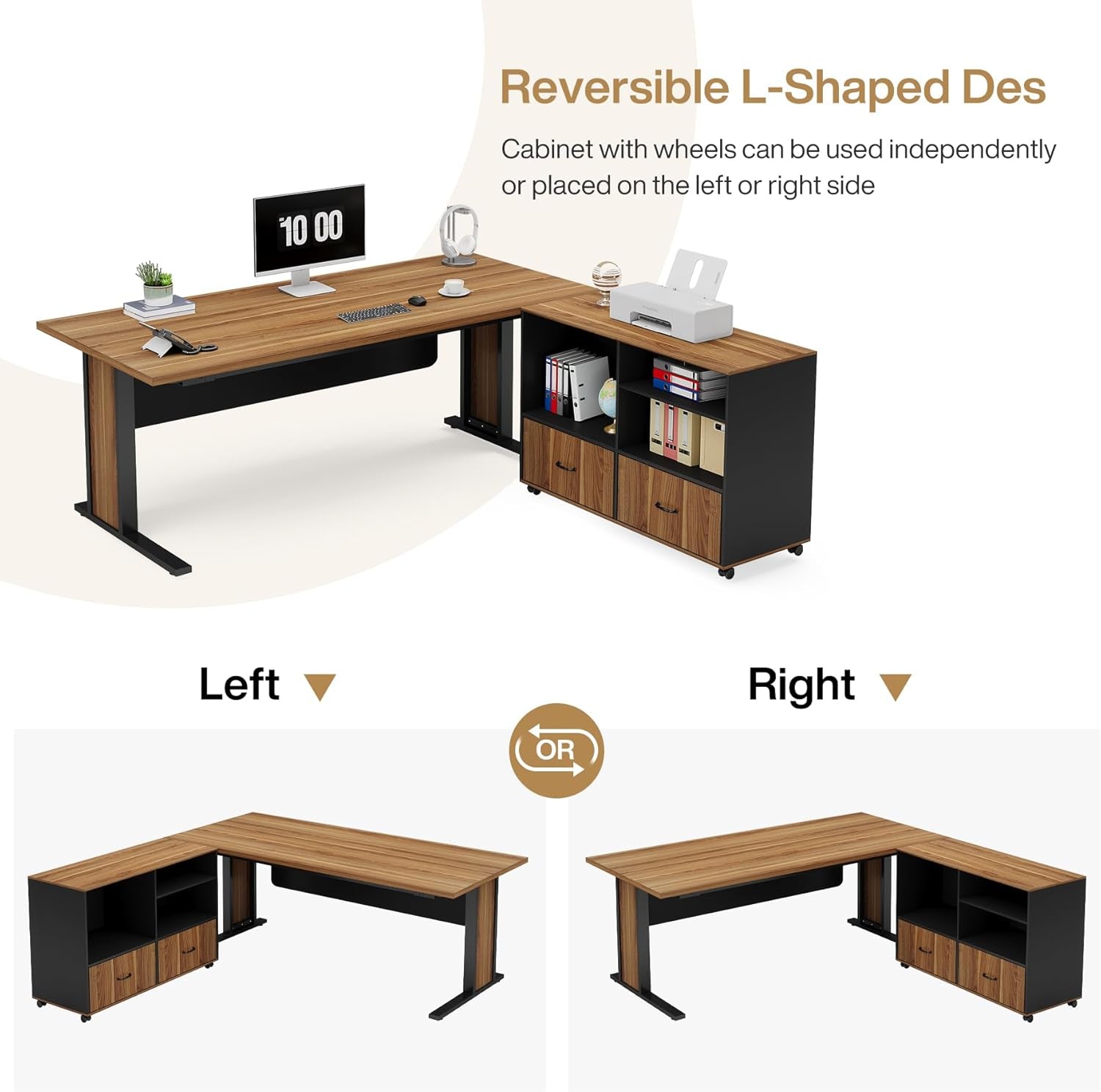 Large L Shaped Executive Desk with File Storage