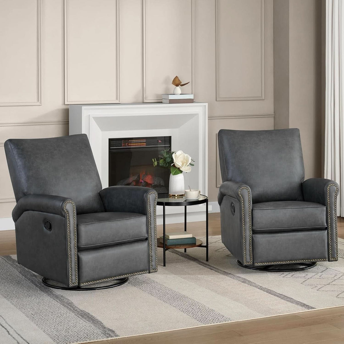 Large Leather Recliner Chair With Swivel Rocker Living Room