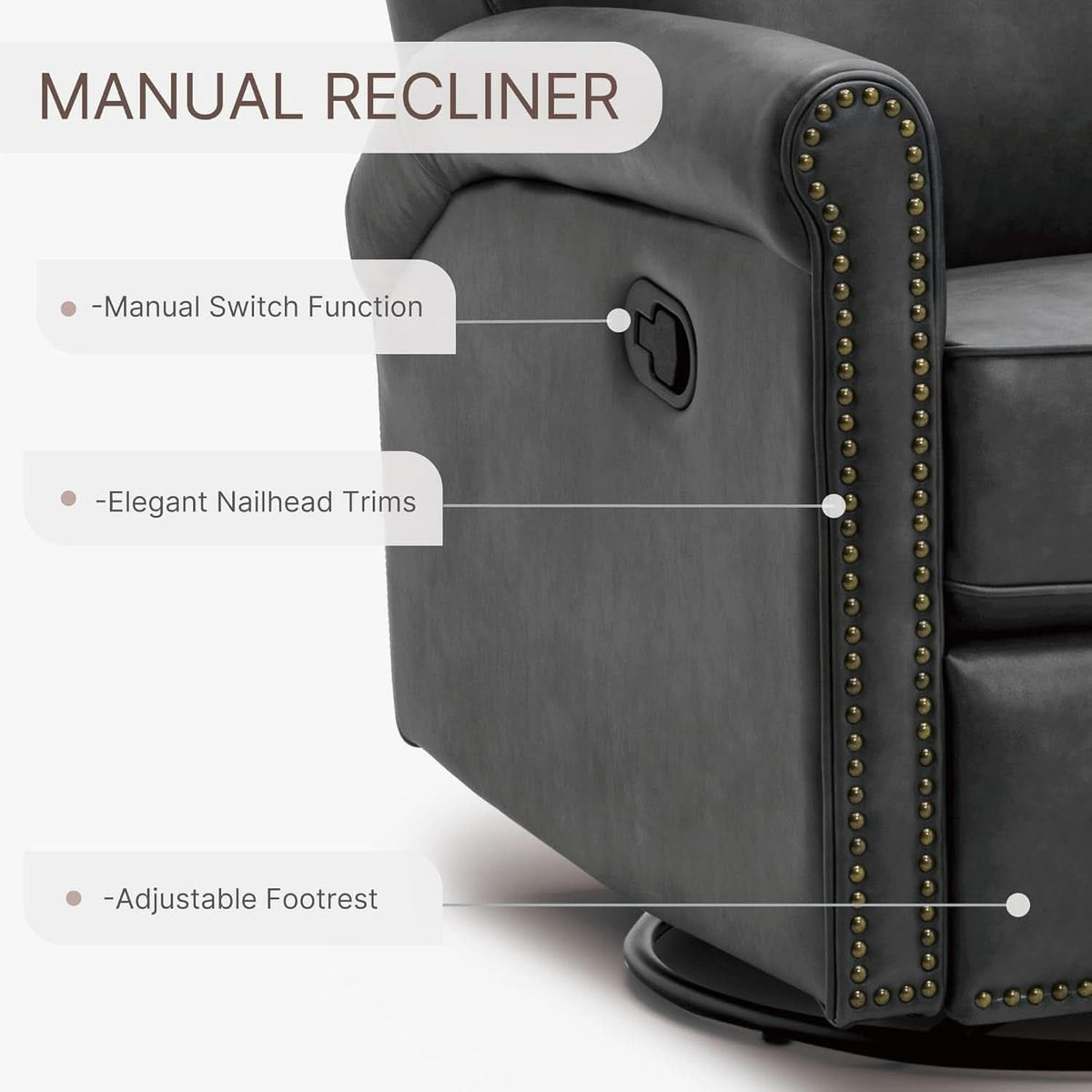 Large Leather Recliner Chair With Swivel Rocker Living Room