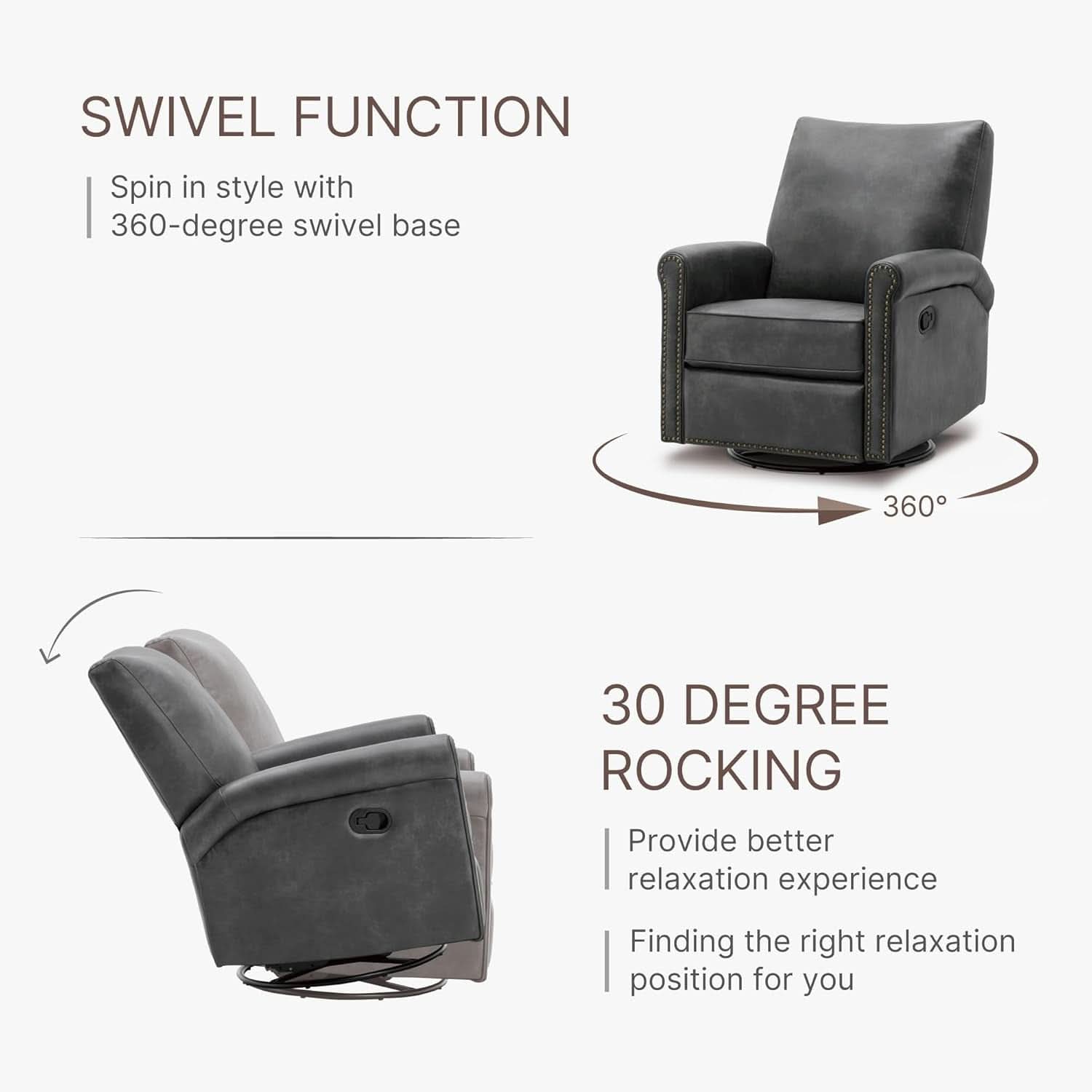 Large Leather Recliner Chair With Swivel Rocker Living Room