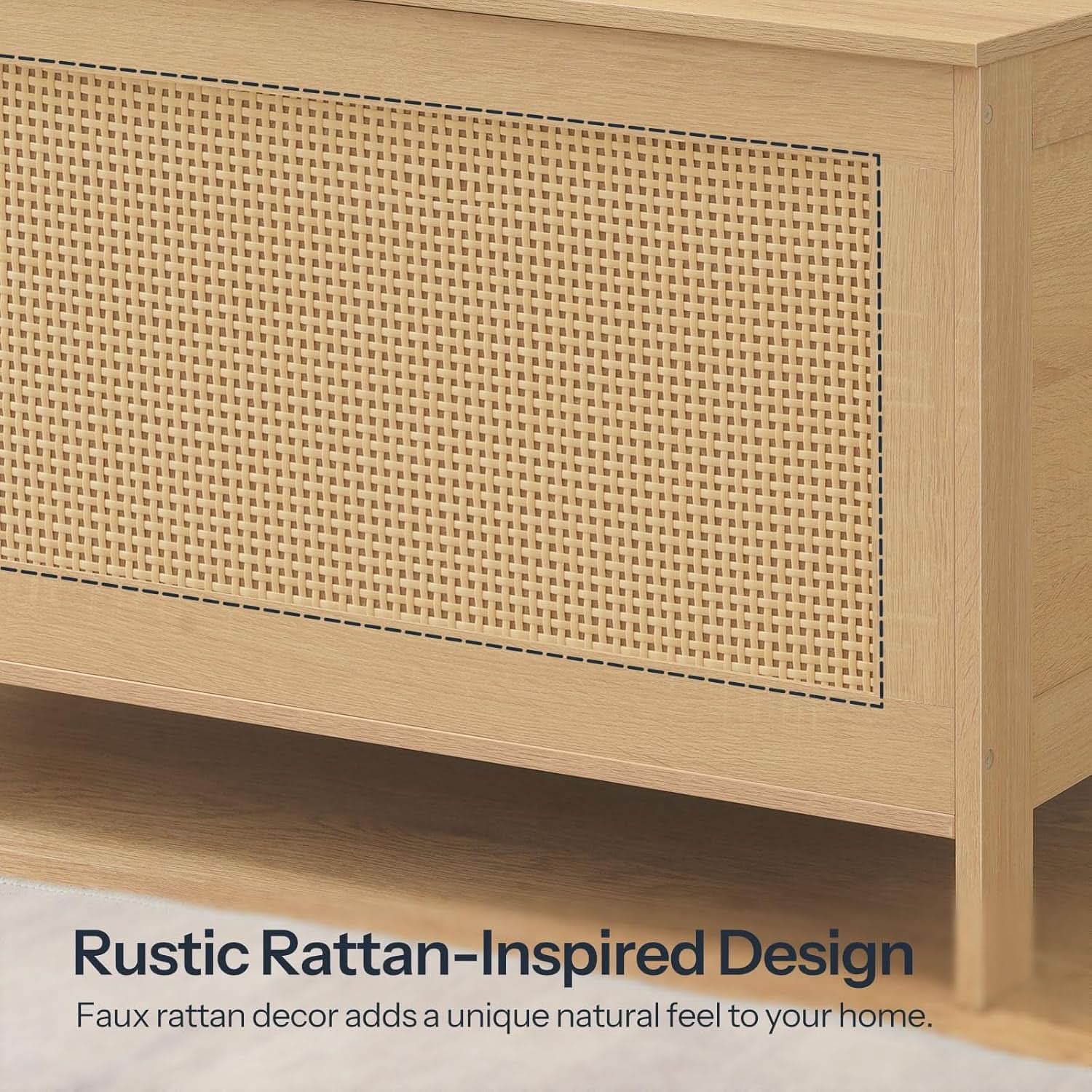 Large Natural Storage Bench with Safety Hinge, 39.4 Inches