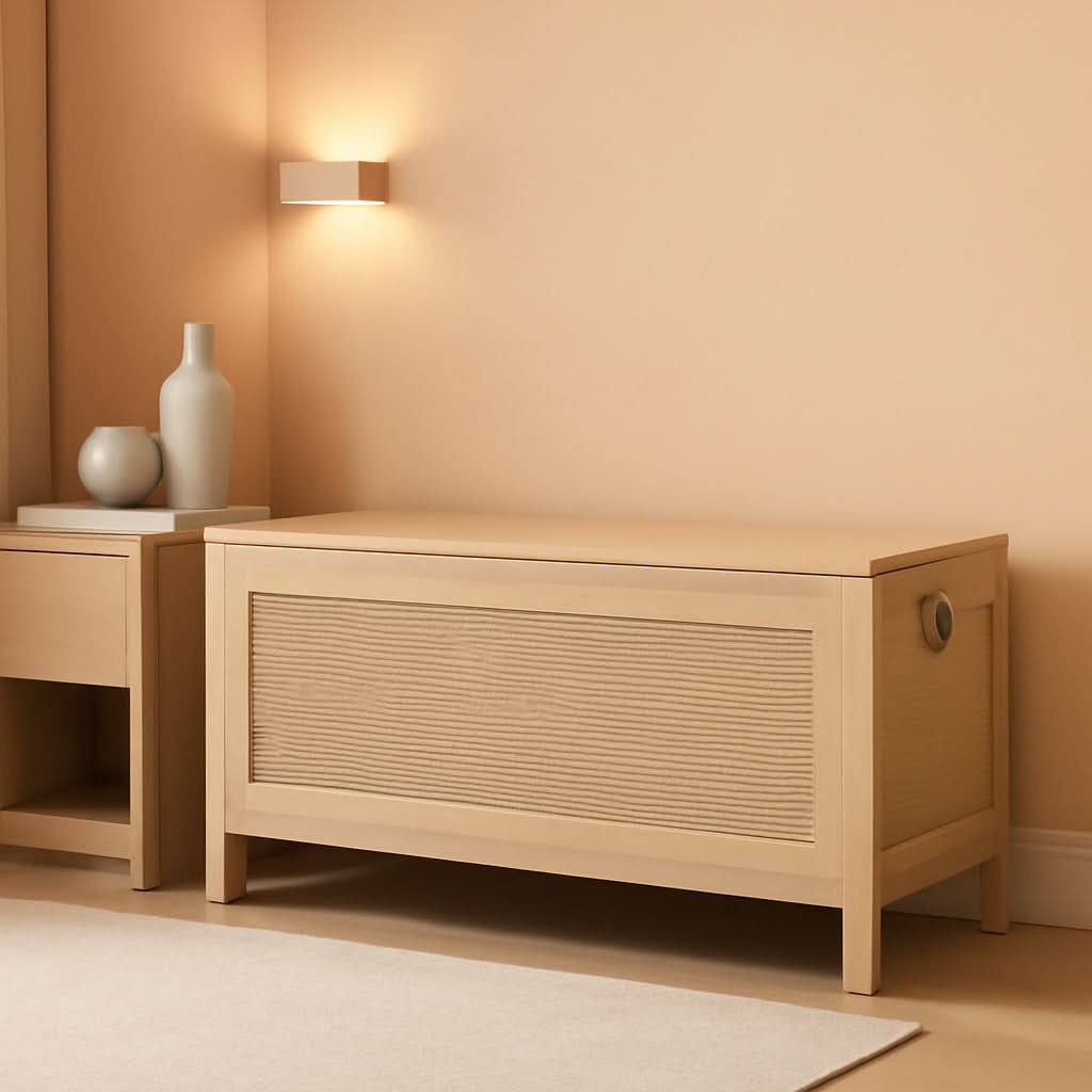 Large Natural Storage Bench with Safety Hinge, 39.4 Inches
