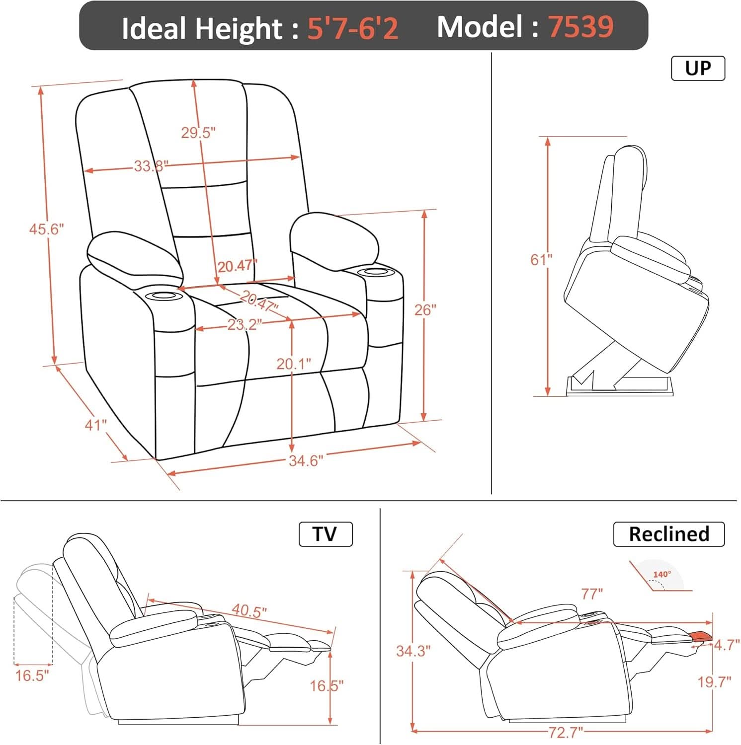 Large Navy Blue Power Lift Recliner Chair With Massage And Heat
