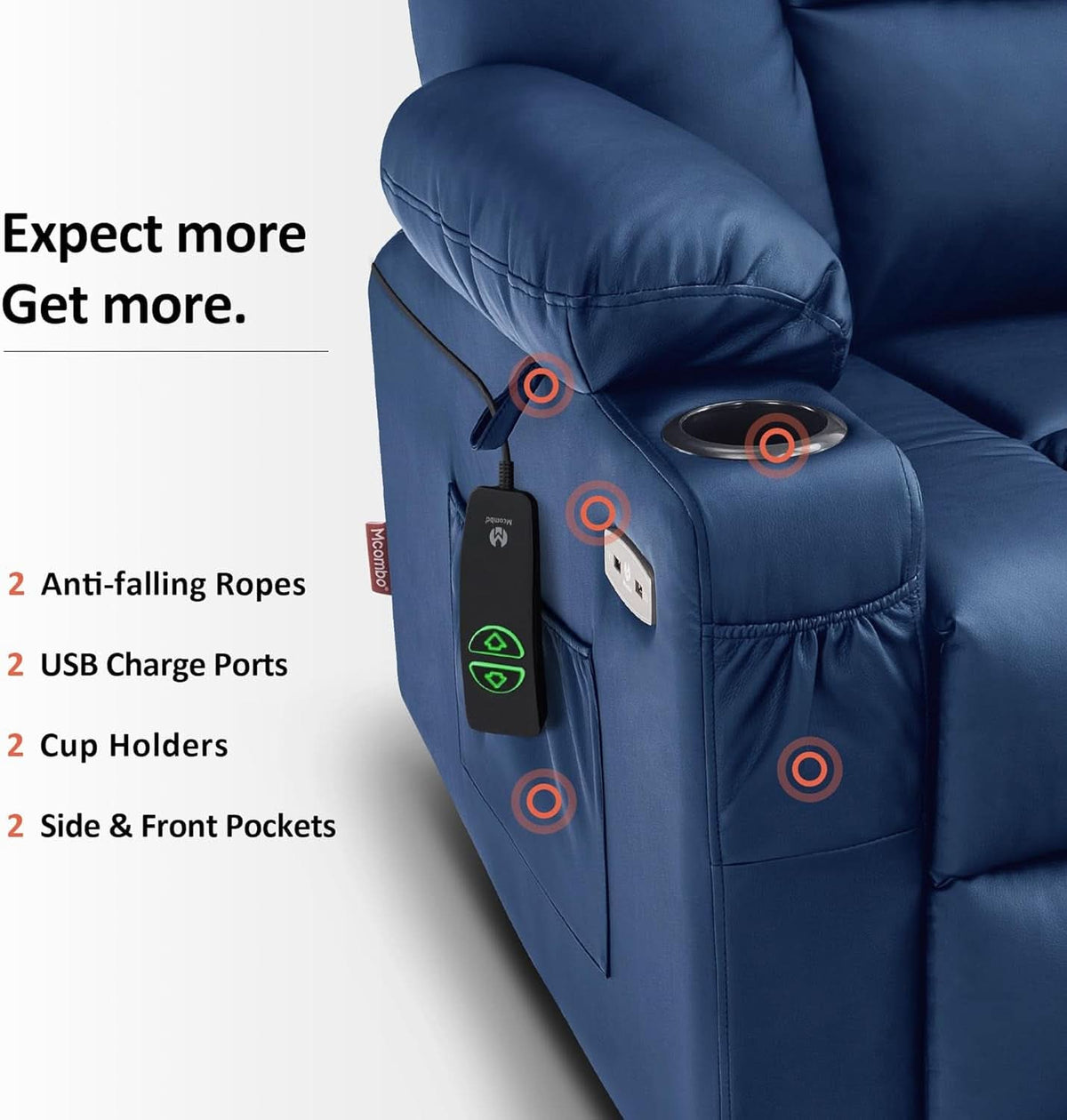 Large Navy Blue Power Lift Recliner Chair With Massage And Heat