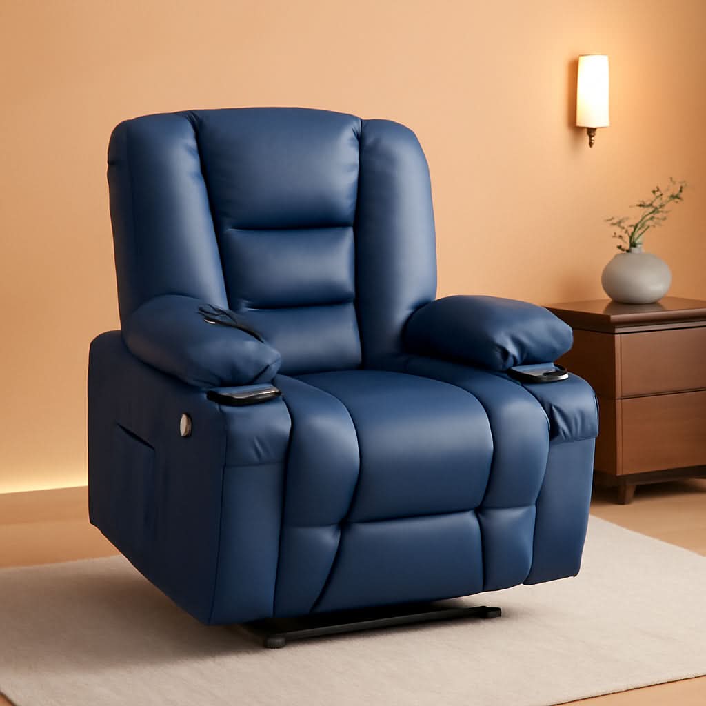 Large Navy Blue Power Lift Recliner Chair With Massage And Heat