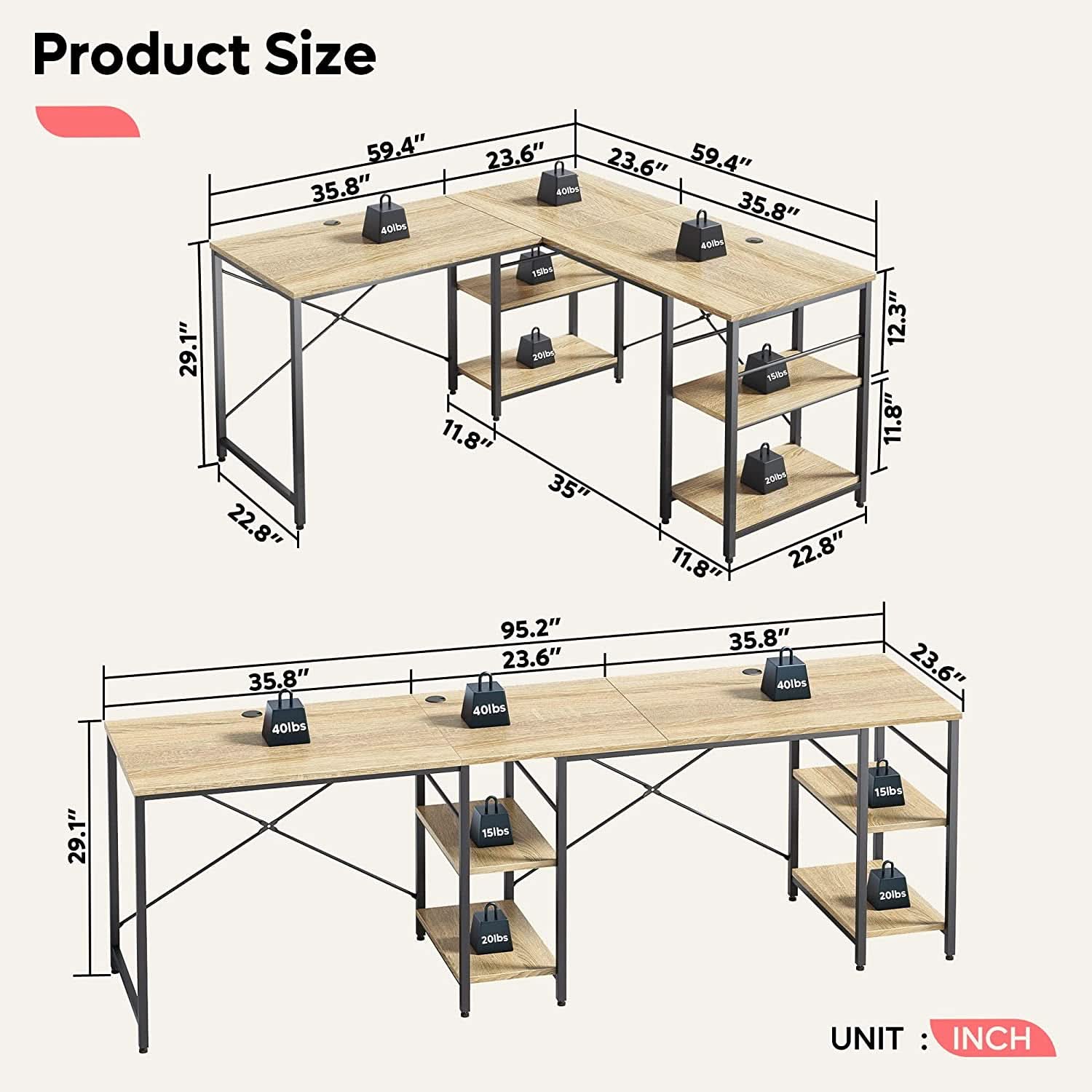 Large Oak L Shaped Desk With Shelves For Home Office
