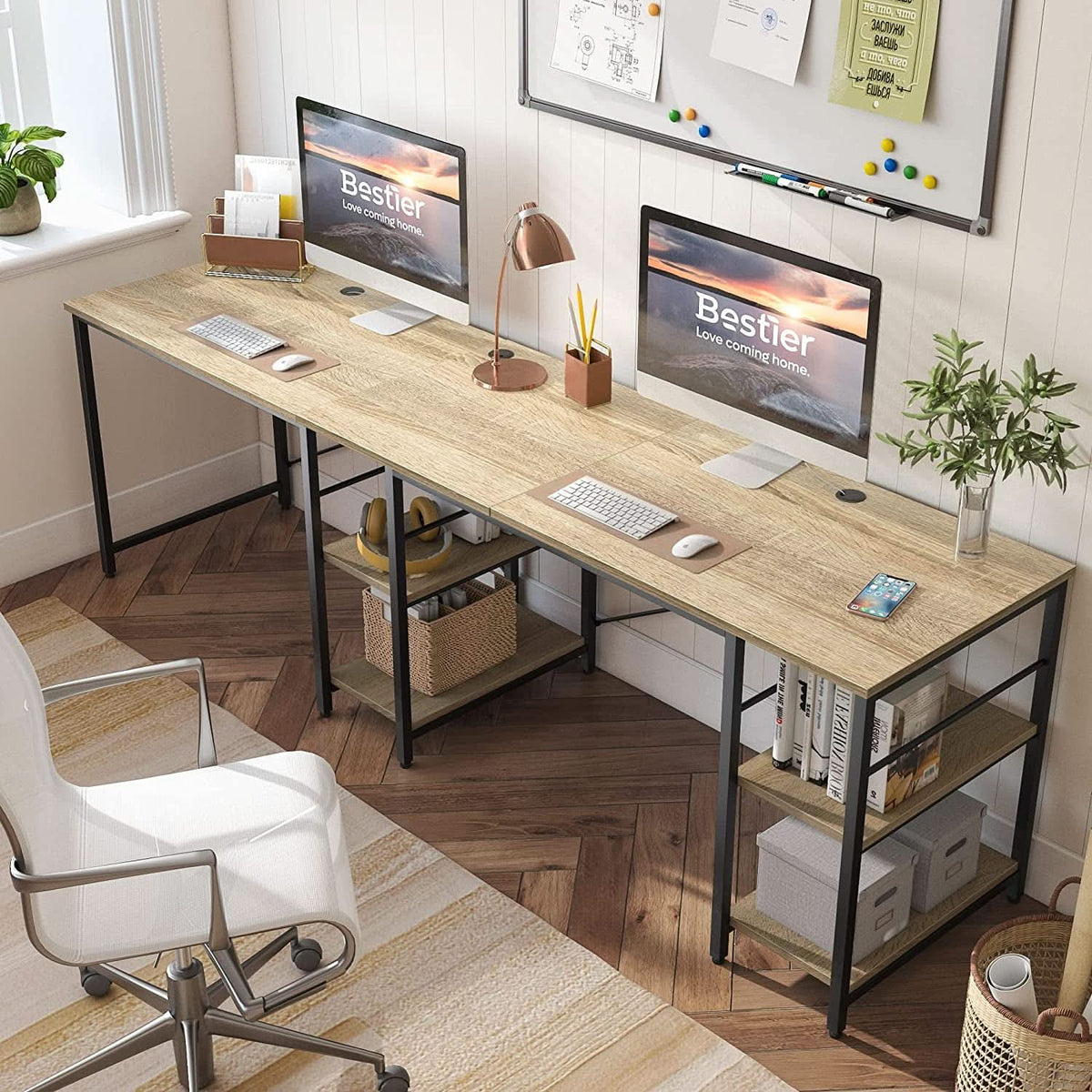 Large Oak L Shaped Desk With Shelves For Home Office