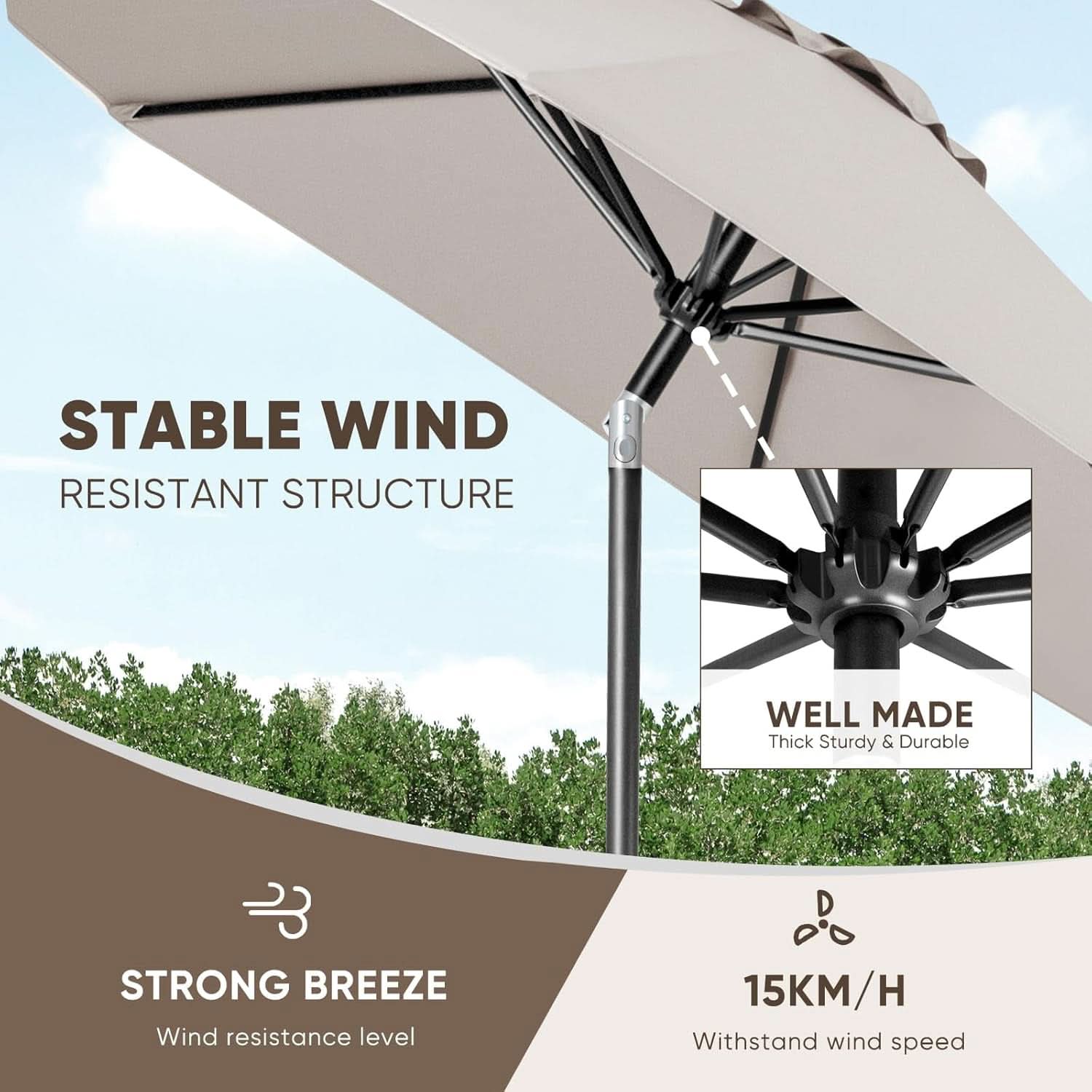 Large Patio Market Outdoor Umbrella With Push Button Tilt