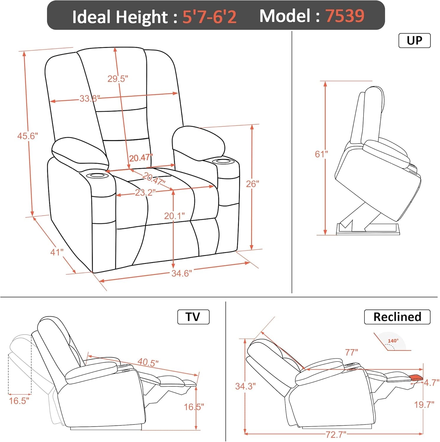 Large Power Lift Recliner Chair With Massage And Heat