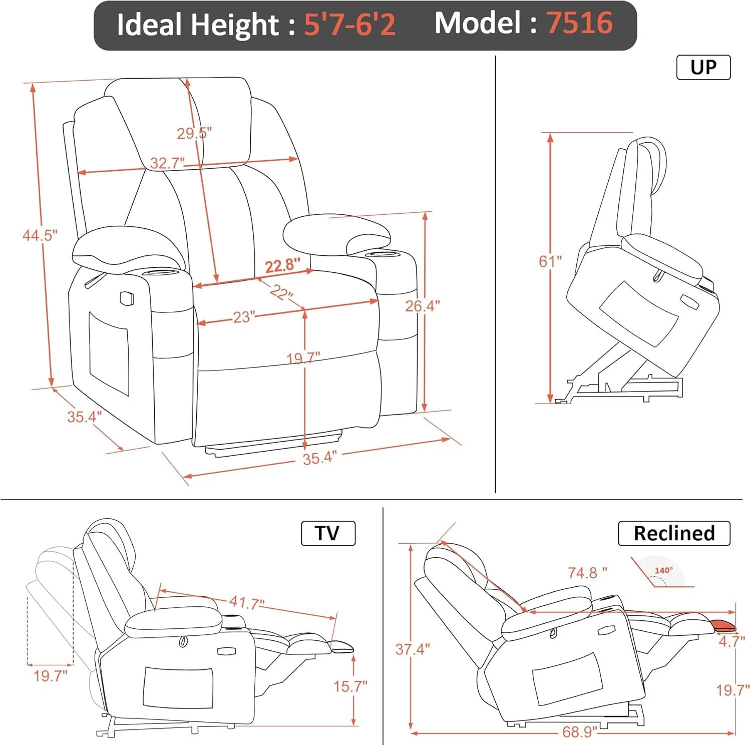 Large Power Lift Recliner Chair With Massage And Heat