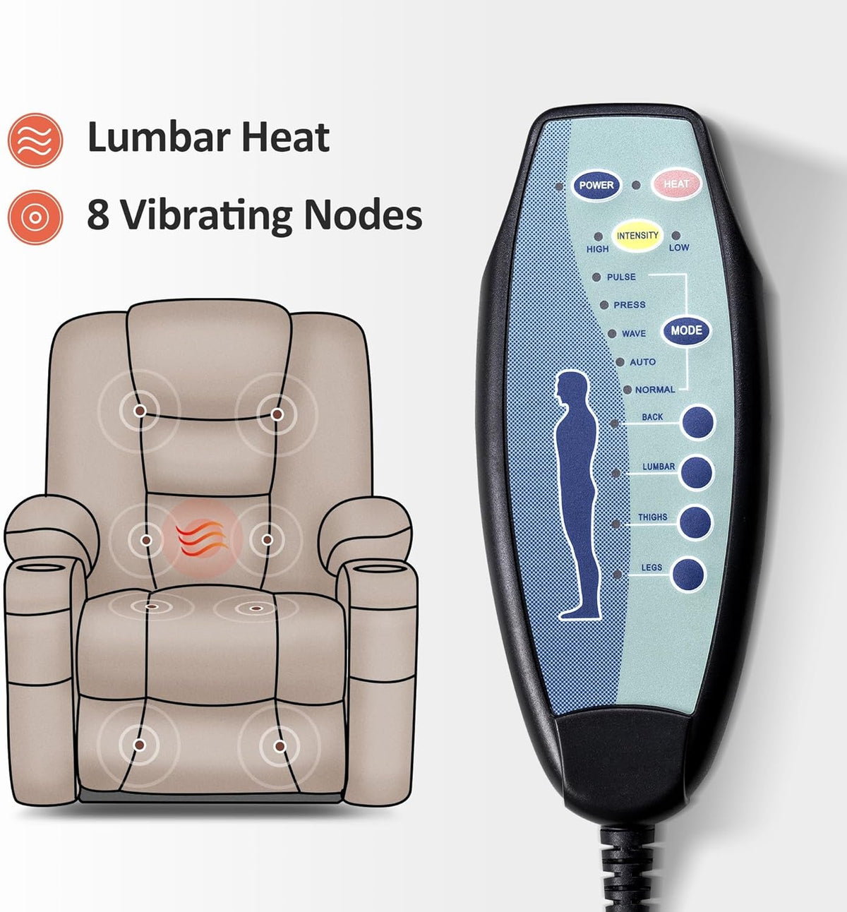 Large Power Lift Recliner Chair With Massage And Heat