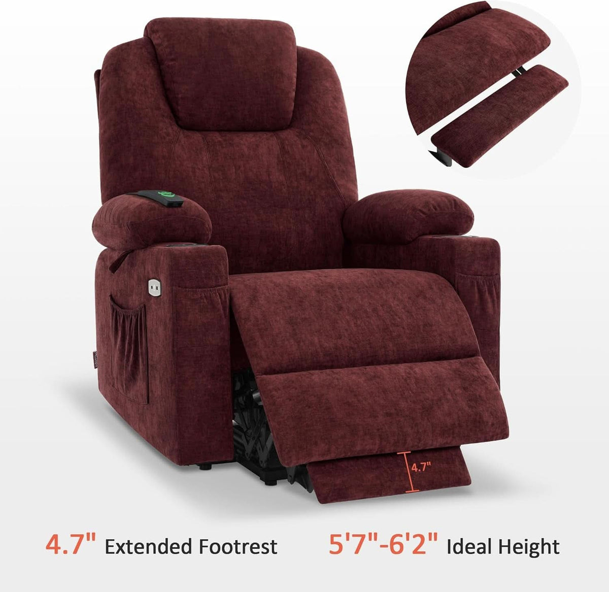 Large Power Lift Recliner With Massage And USB Sangria