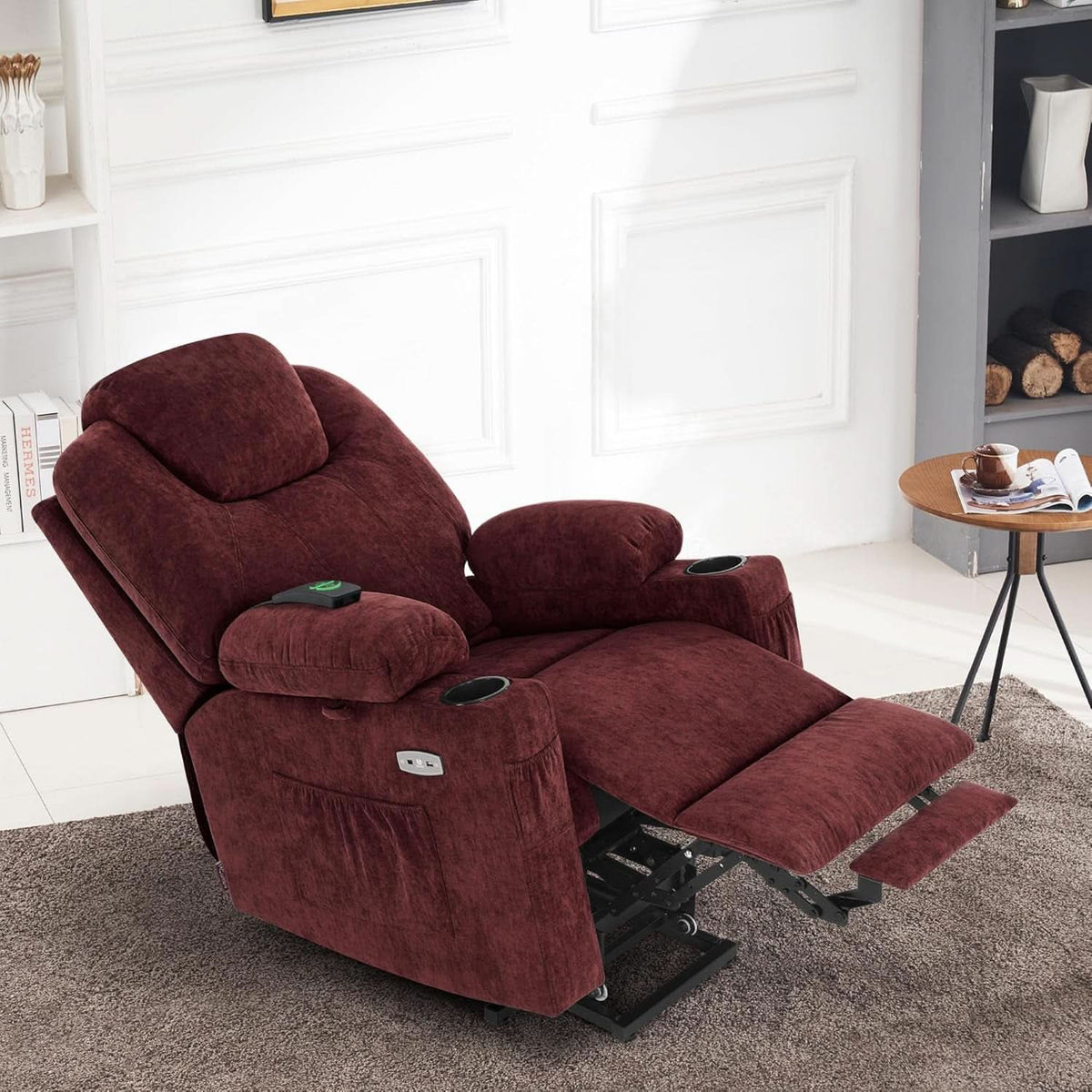 Large Power Lift Recliner With Massage And USB Sangria