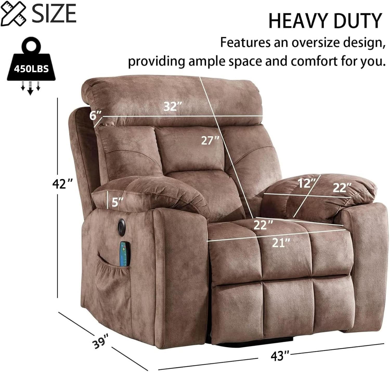 Large Power Recliner With Massage And USB Charging