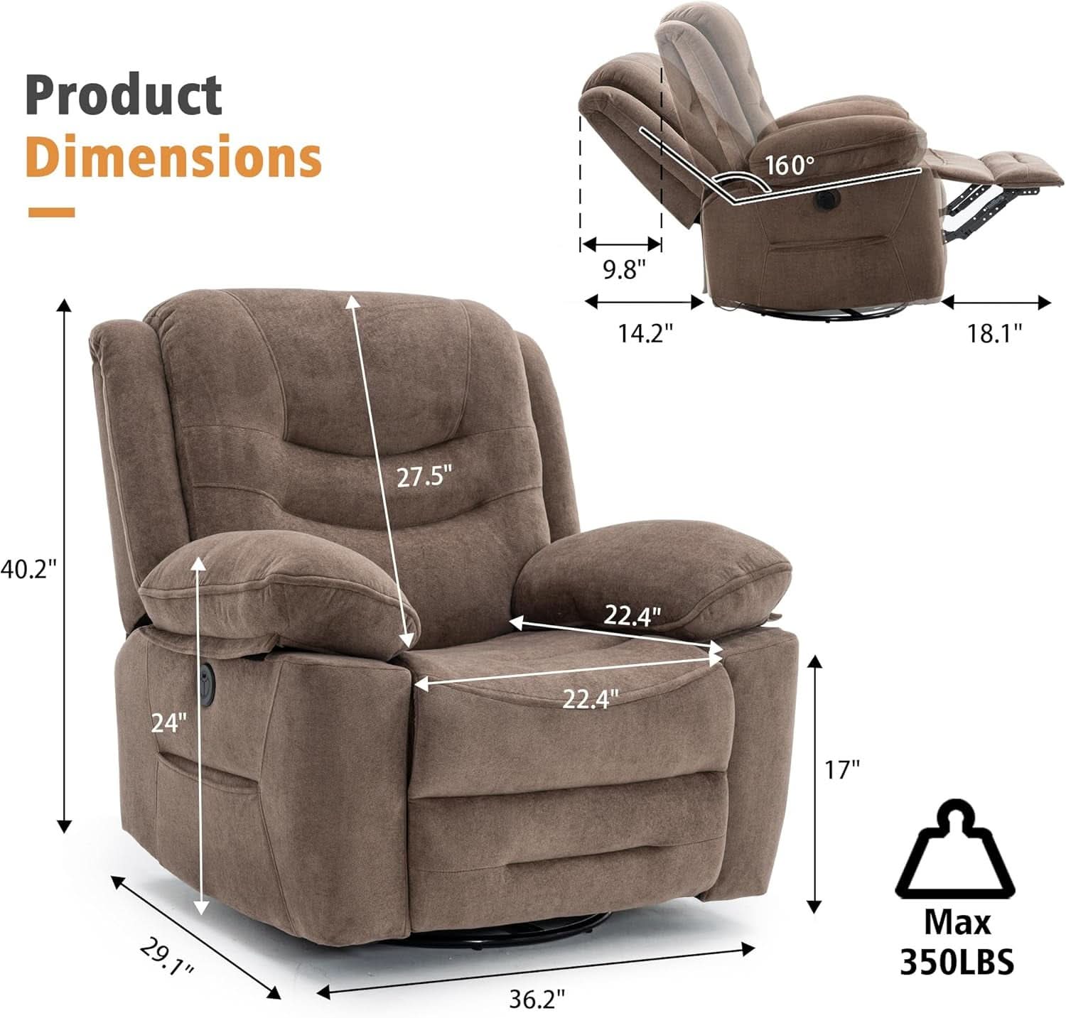 Large Power Recliner With Massage And USB Charging