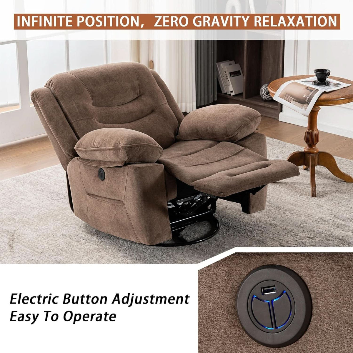 Large Power Recliner With Massage And USB Charging