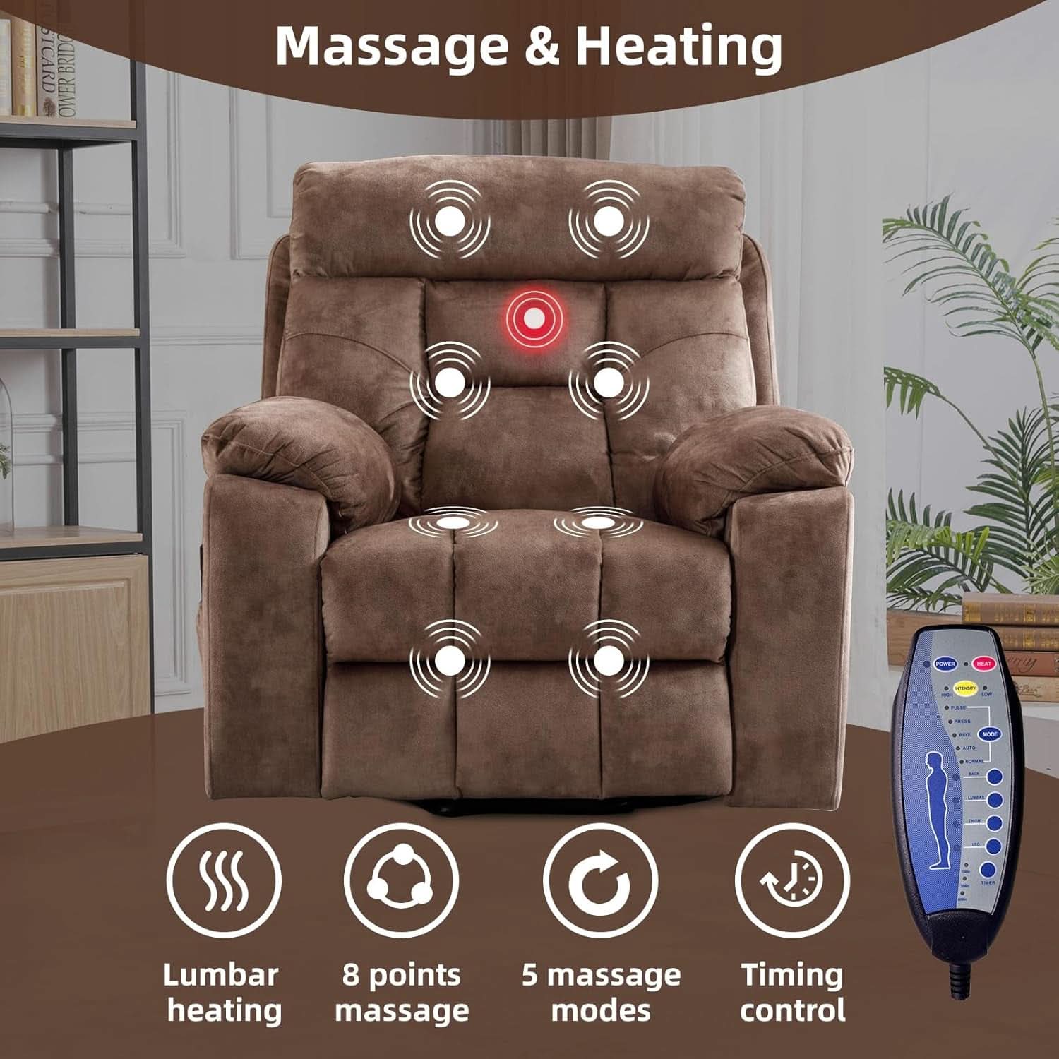 Large Power Recliner With Massage And USB Charging