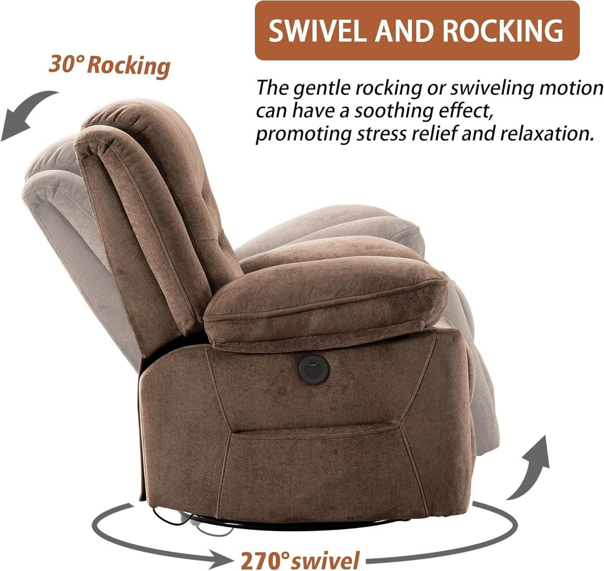 Large Power Recliner With Massage And USB Charging